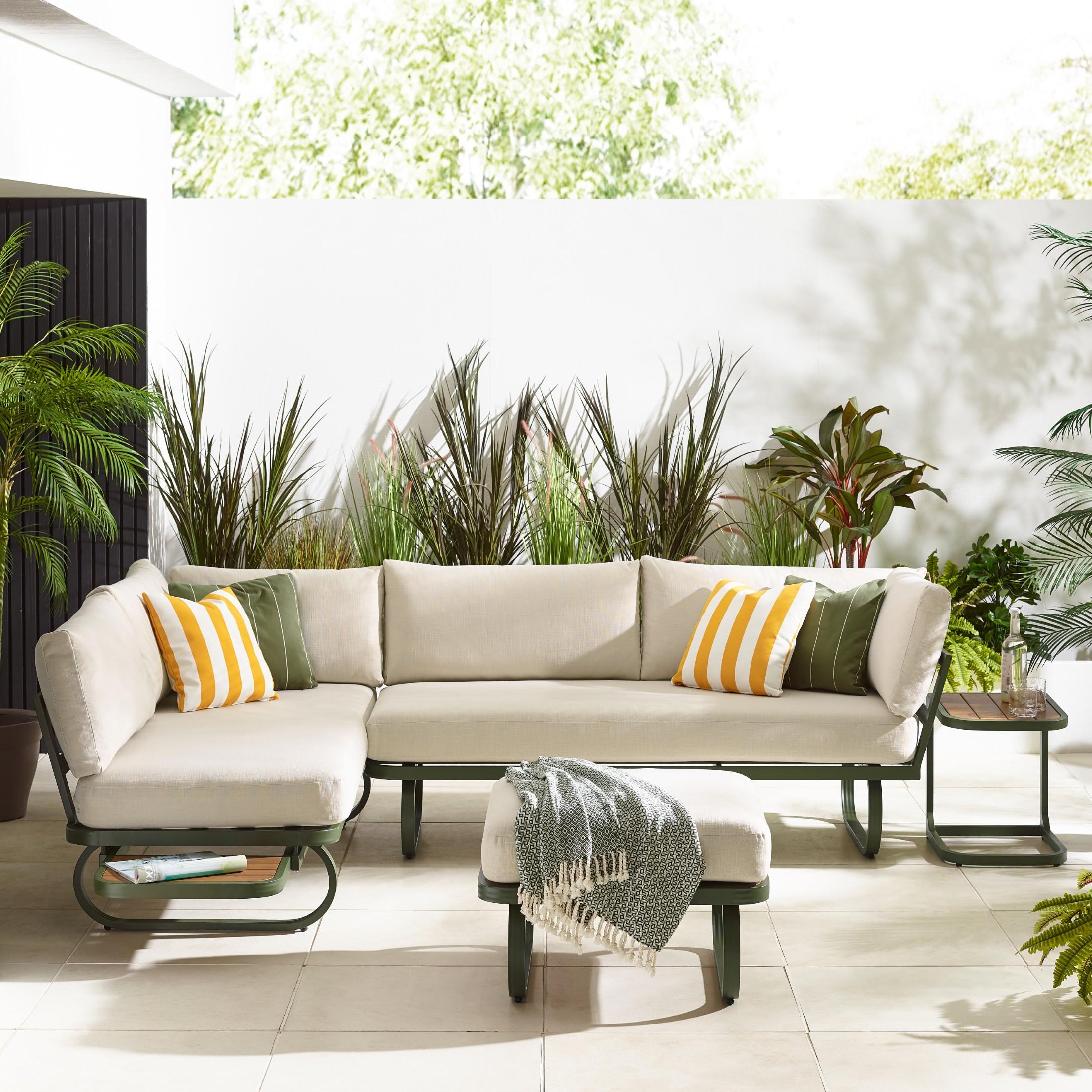 Capri Green Metal & Cream Garden Corner Sofa Set — image 3