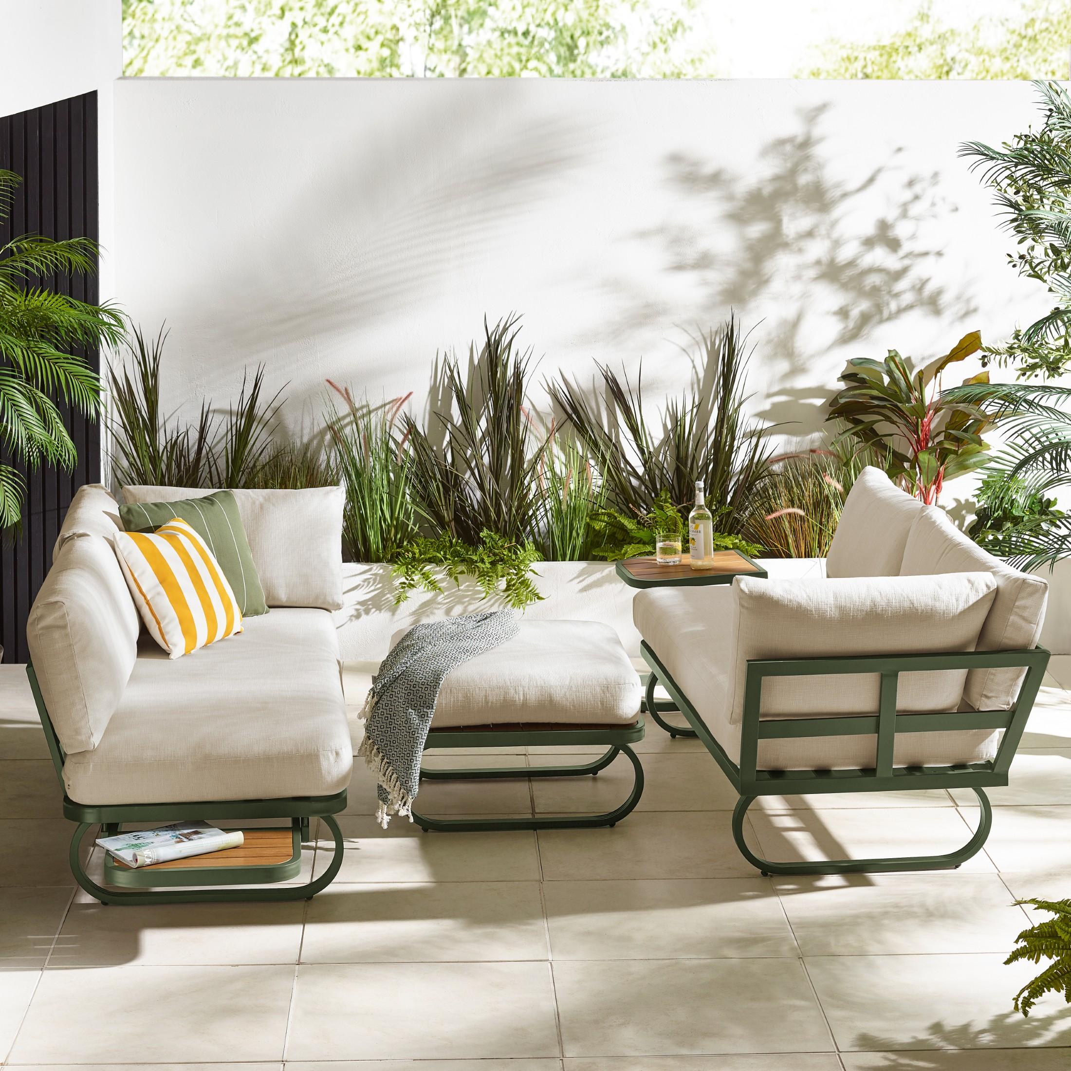 Capri Green Metal & Cream Garden Corner Sofa Set — image 4