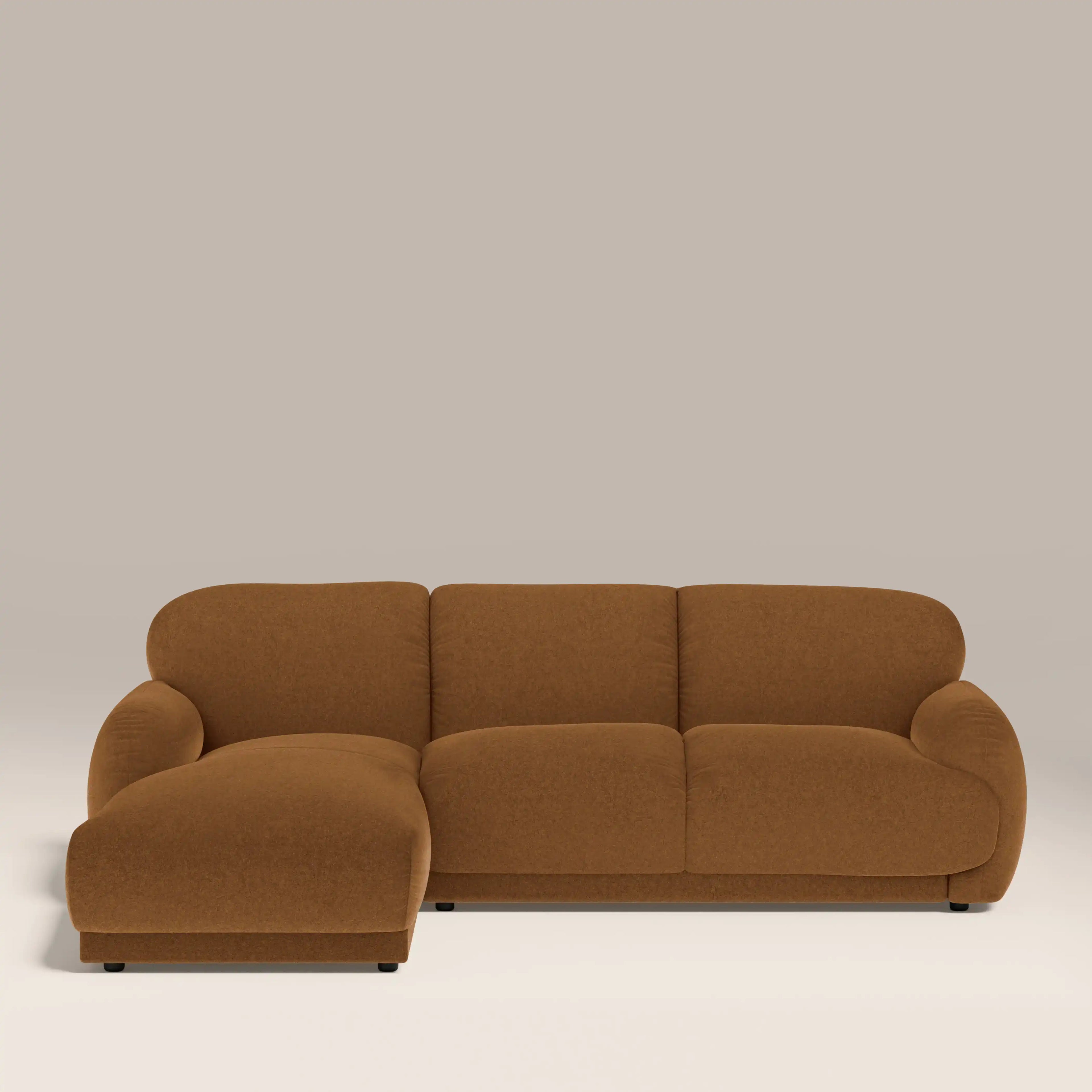 Cloud Left Hand 3 Seater Chaise Sofa - Caramel Brown Sustainable Mohair Velvet — image 1
