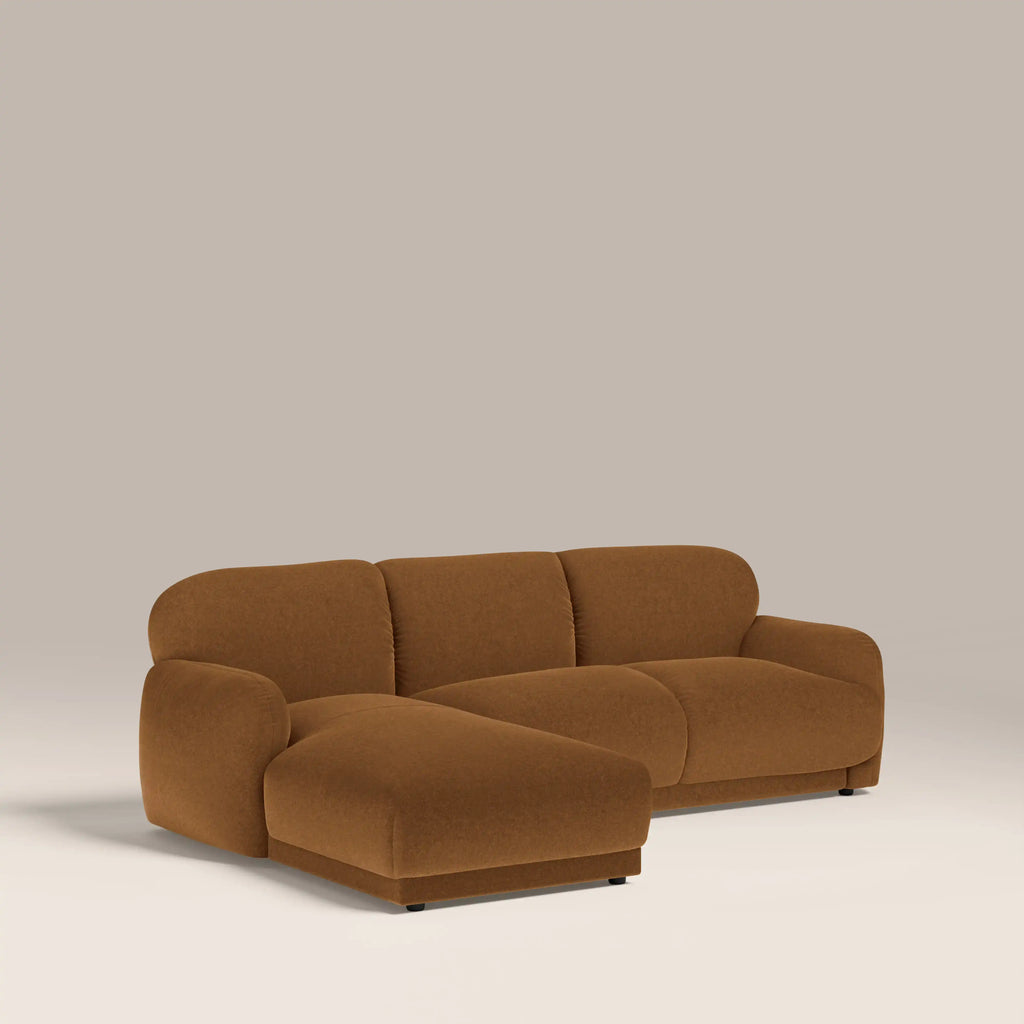 Cloud Left Hand 3 Seater Chaise Sofa - Caramel Brown Sustainable Mohair Velvet — image 2