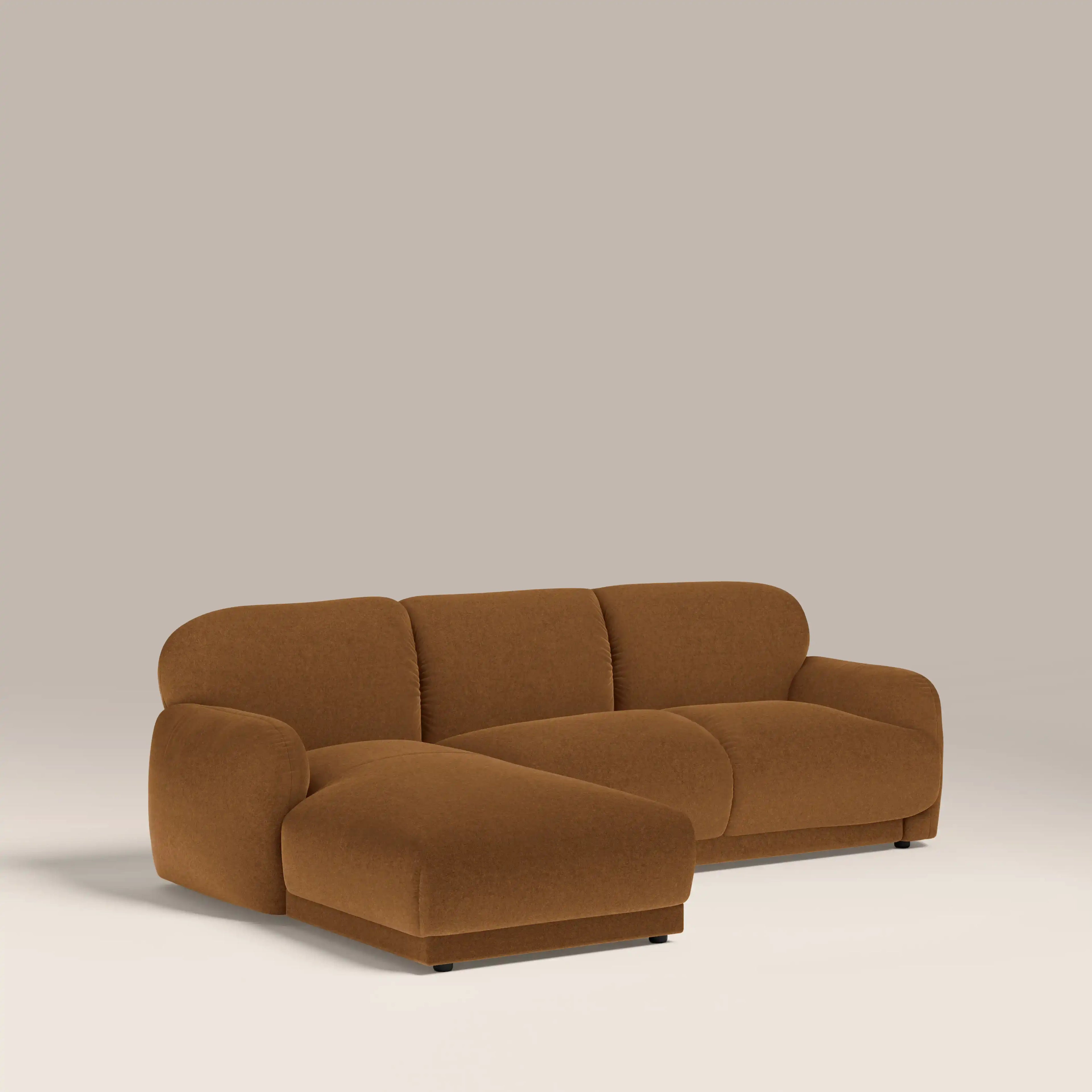 Cloud Left Hand 3 Seater Chaise Sofa - Caramel Brown Sustainable Mohair Velvet — image 2
