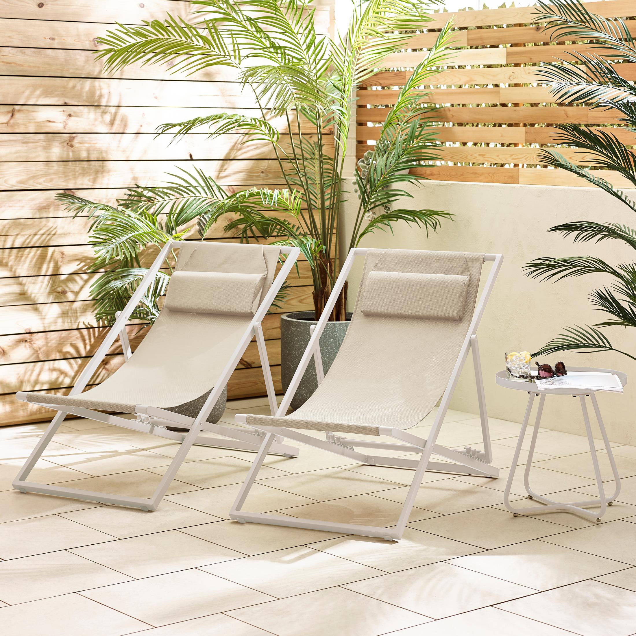 2x Corsica Cream Metal & Textilene Deck Chairs — image 7