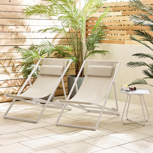 2x Corsica Cream Metal & Textilene Deck Chairs — image 1
