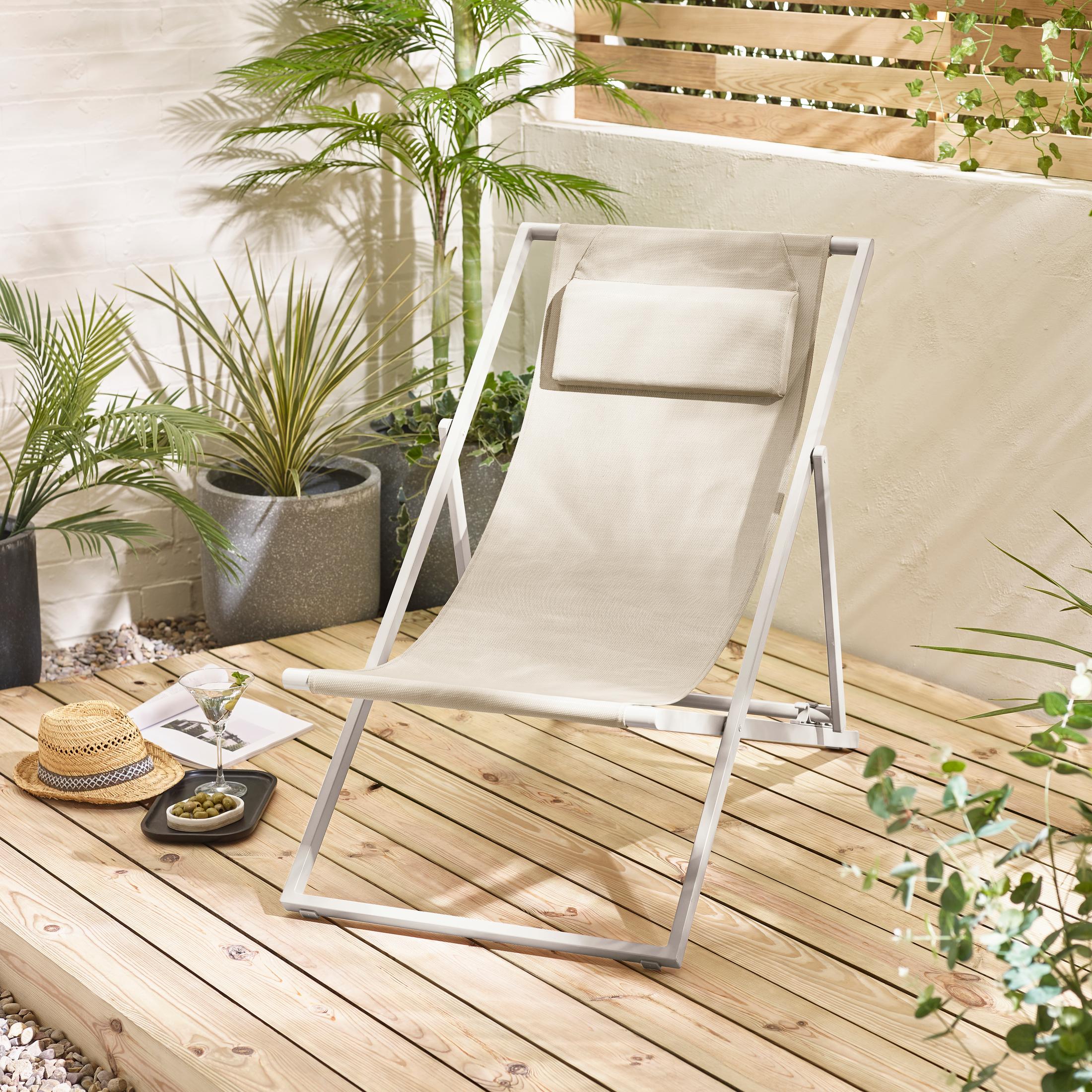 2x Corsica Cream Metal & Textilene Deck Chairs — image 2