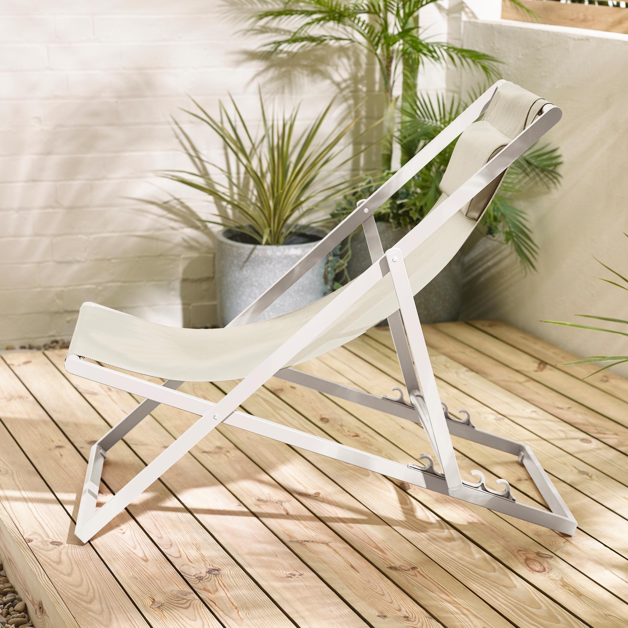 2x Corsica Cream Metal & Textilene Deck Chairs — image 9
