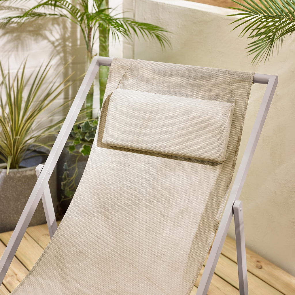 2x Corsica Cream Metal & Textilene Deck Chairs — image 4