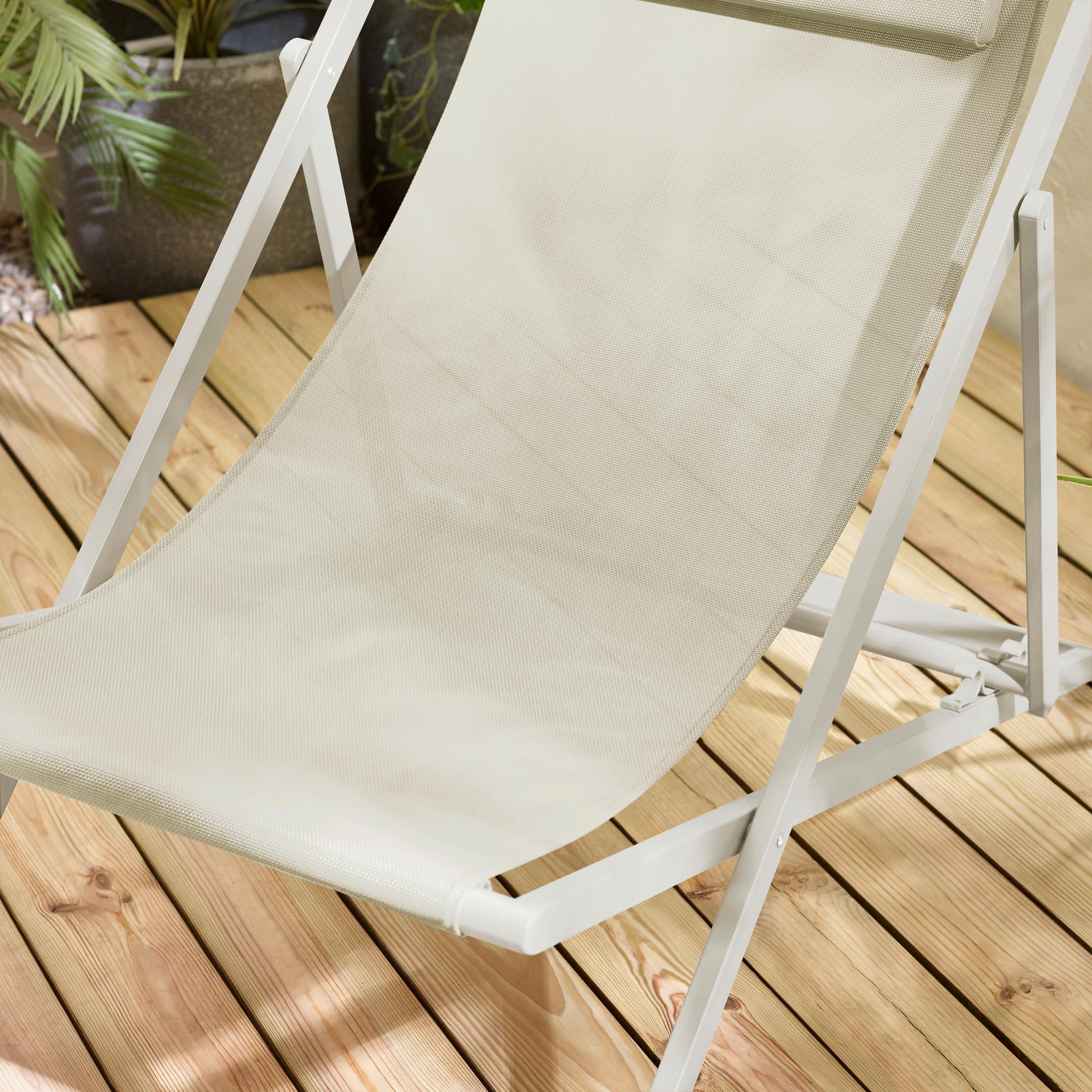 2x Corsica Cream Metal & Textilene Deck Chairs — image 5