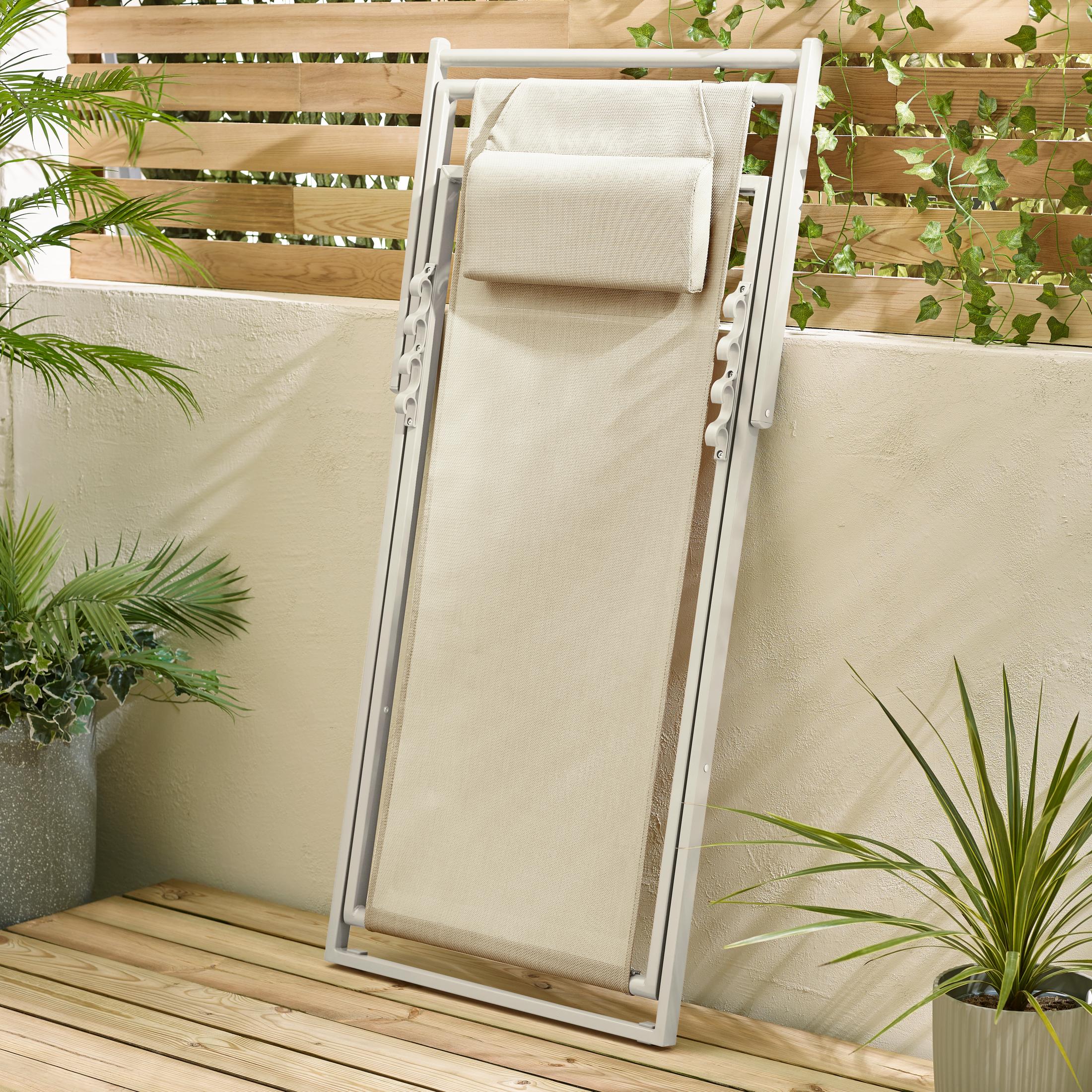 2x Corsica Cream Metal & Textilene Deck Chairs — image 6