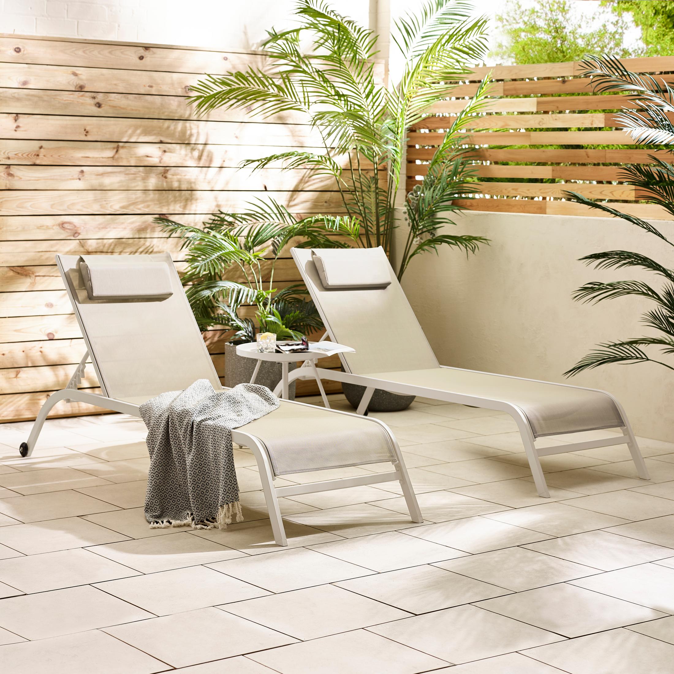 2x Corsica Cream Metal & Textilene Sun Loungers — image 7