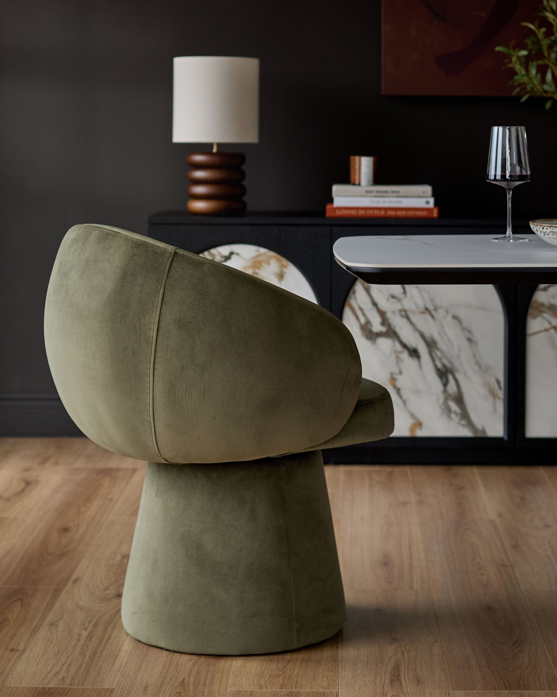 Darcy olive green velvet swivel chair — image 3
