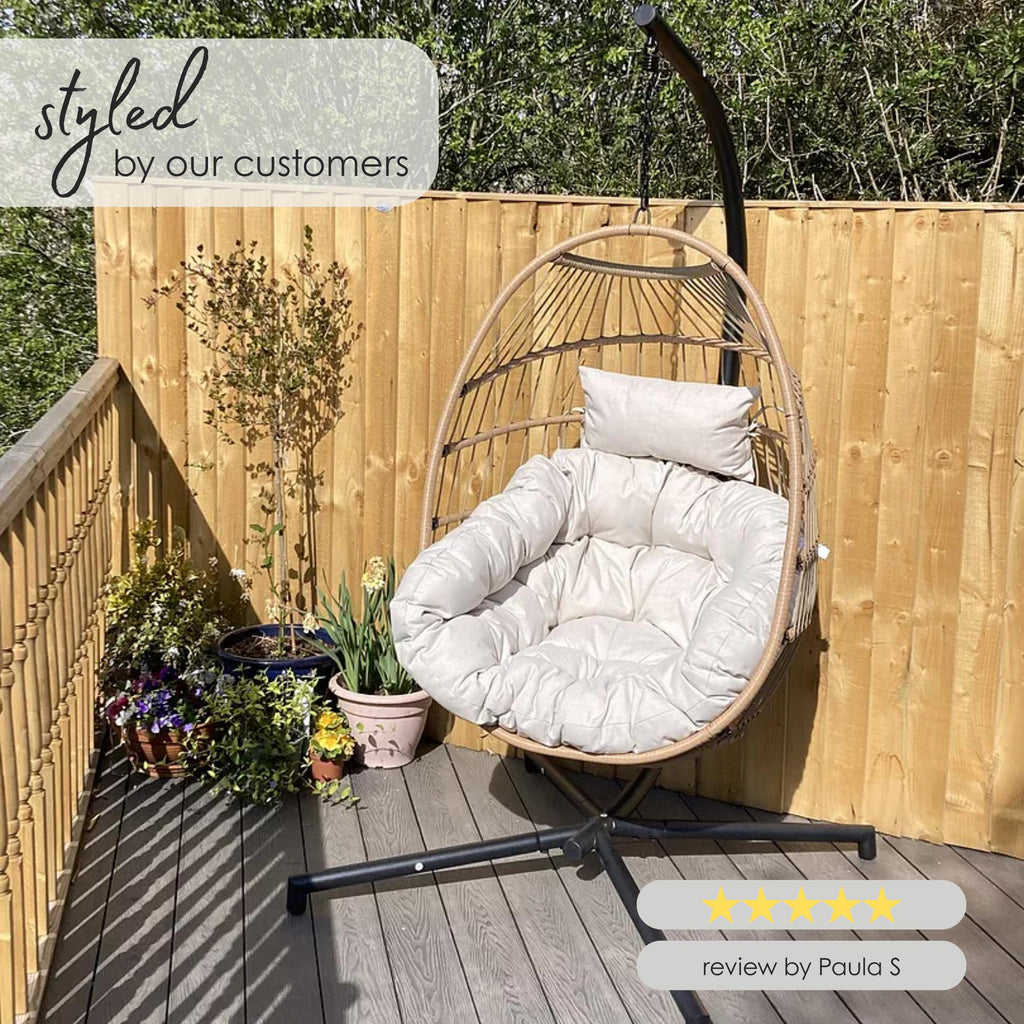 Beige Rattan & Cream Garden Hanging Egg Chair Seat — image 9