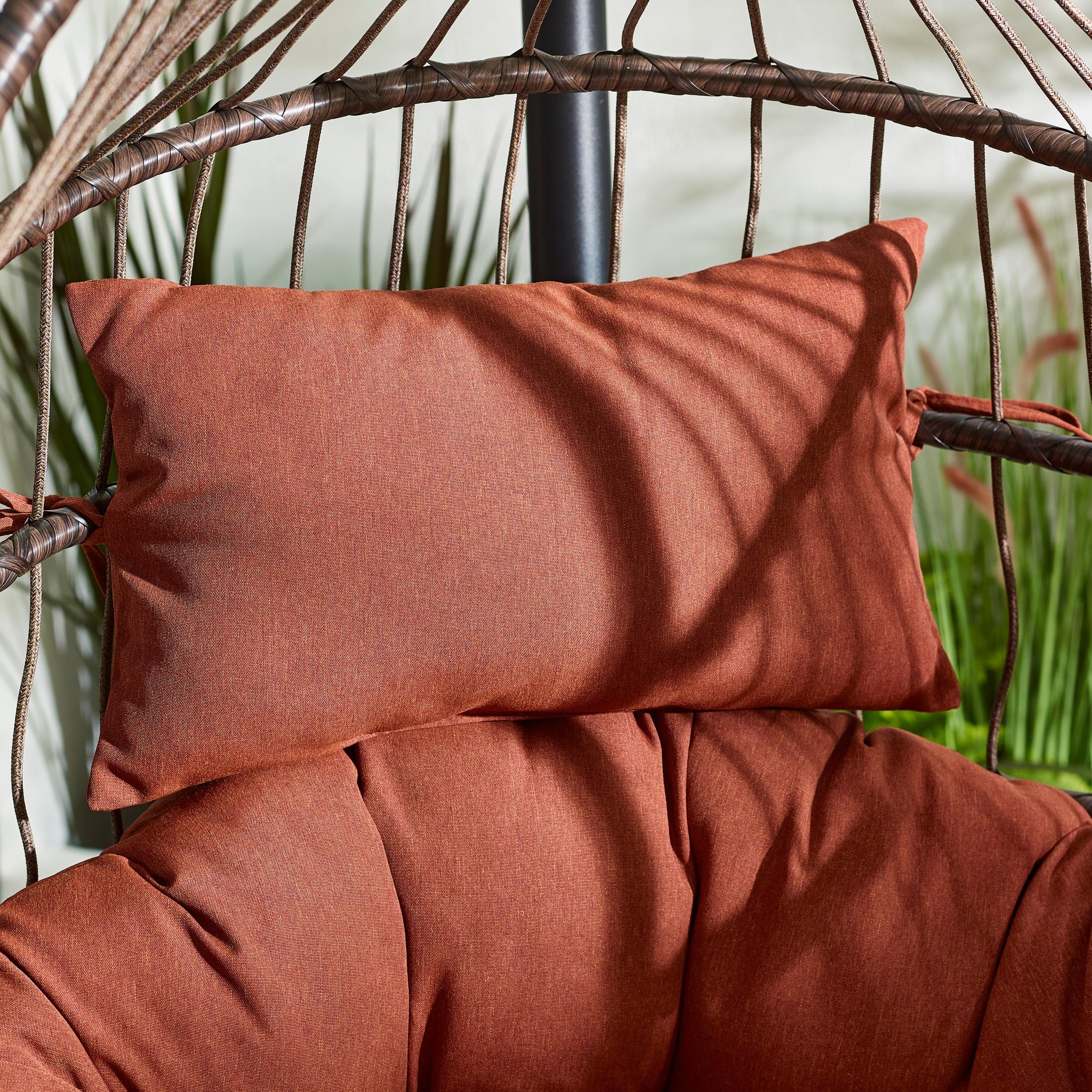 Brown Rattan & Orange Garden Hanging Egg Chair Seat — image 3