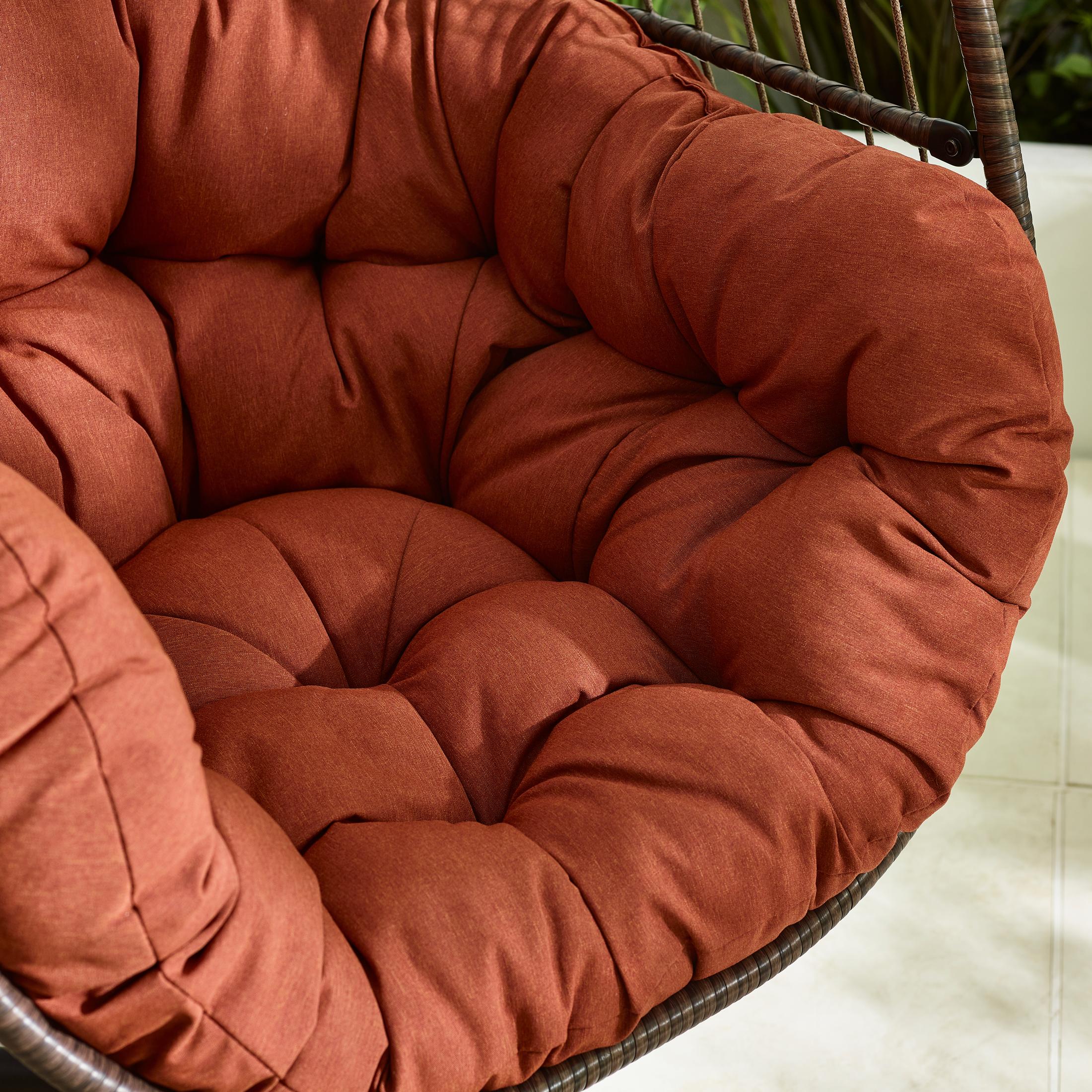 Brown Rattan & Orange Garden Hanging Egg Chair Seat — image 4