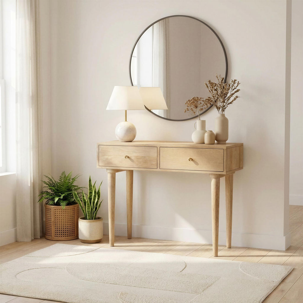 Everest Rectangle White Oak Wood 2 Drawer Console Table — image 8