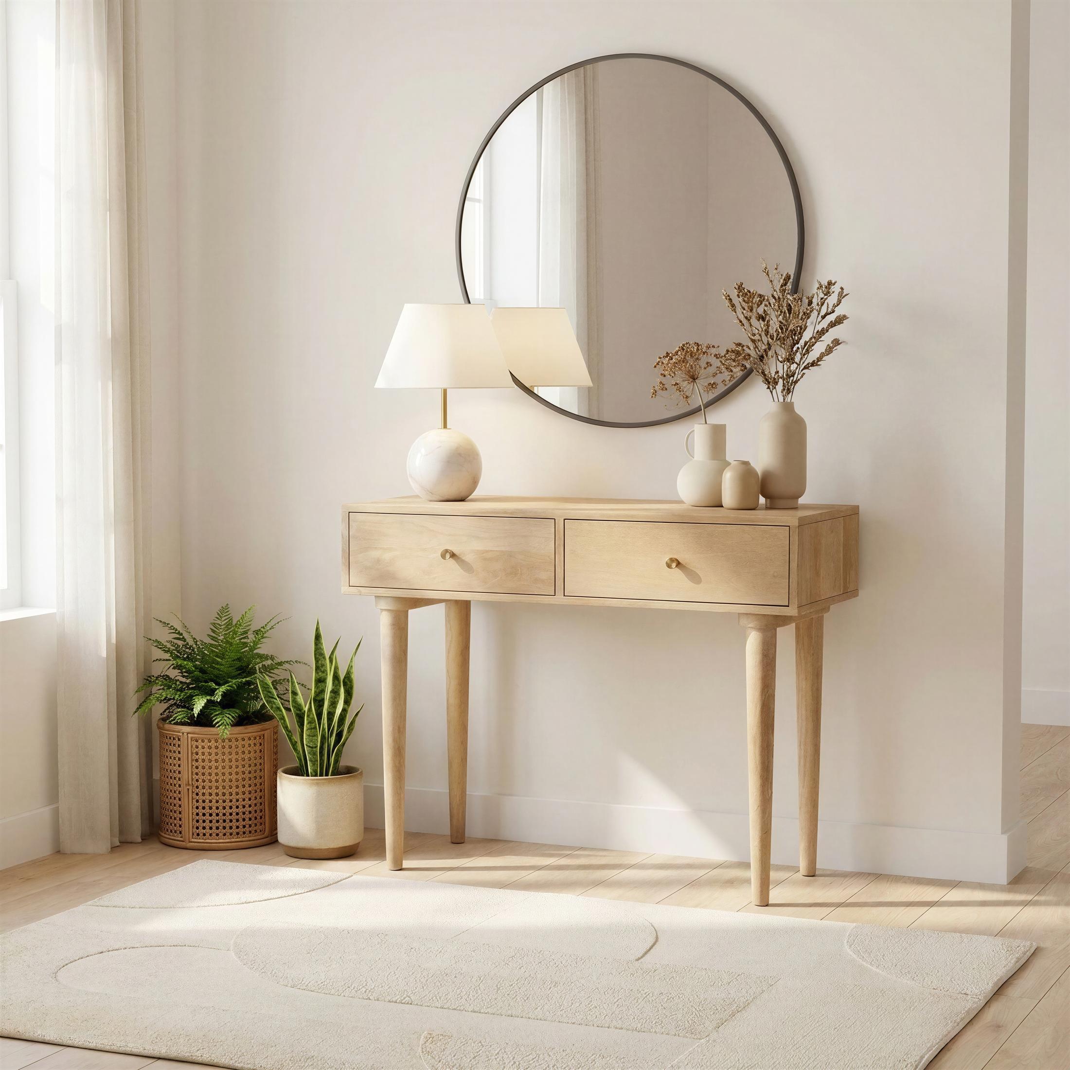 Everest Rectangle White Oak Wood 2 Drawer Console Table — image 1