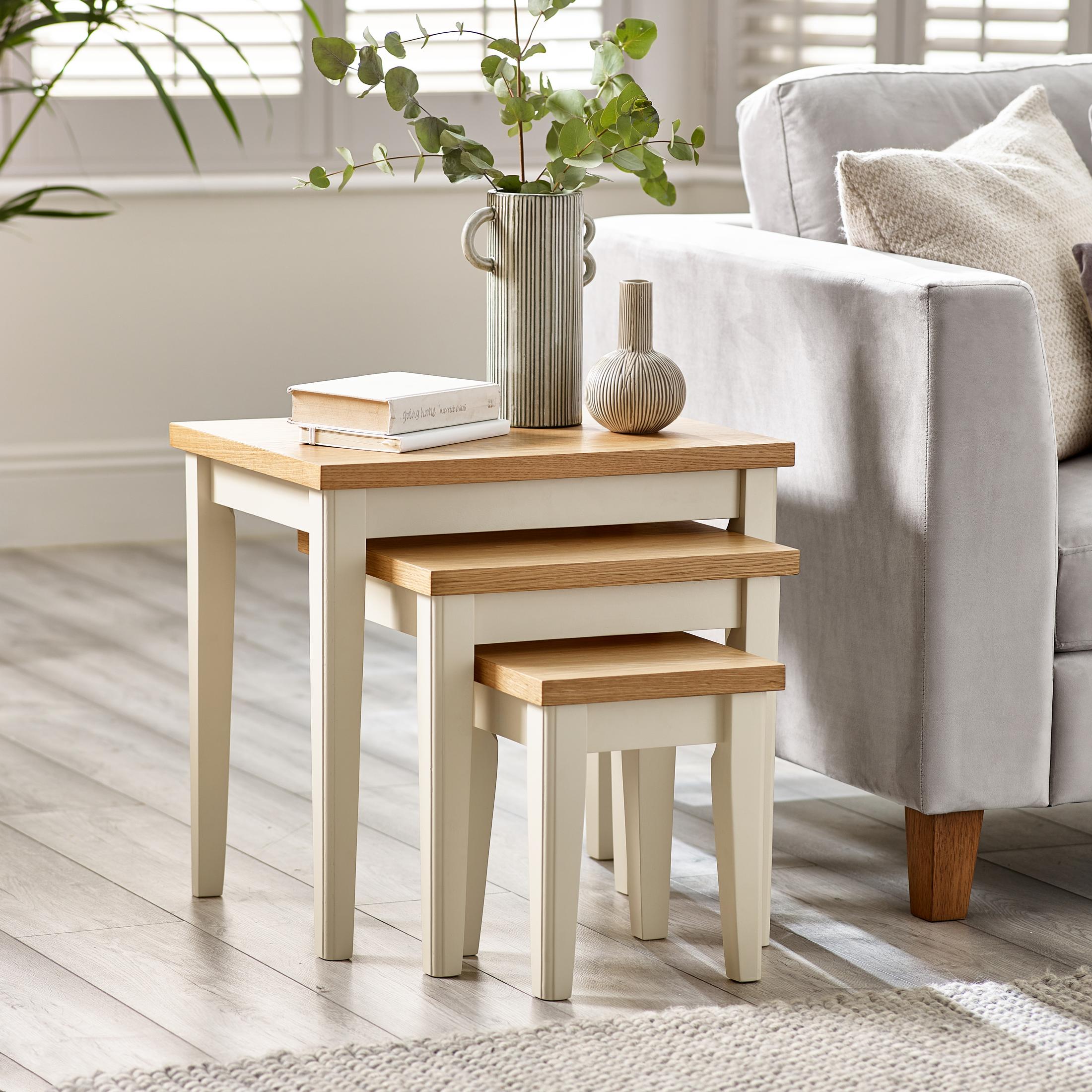 Eden Oak and Cream Solid Wood Set of 3 Nesting Side Tables — image 7