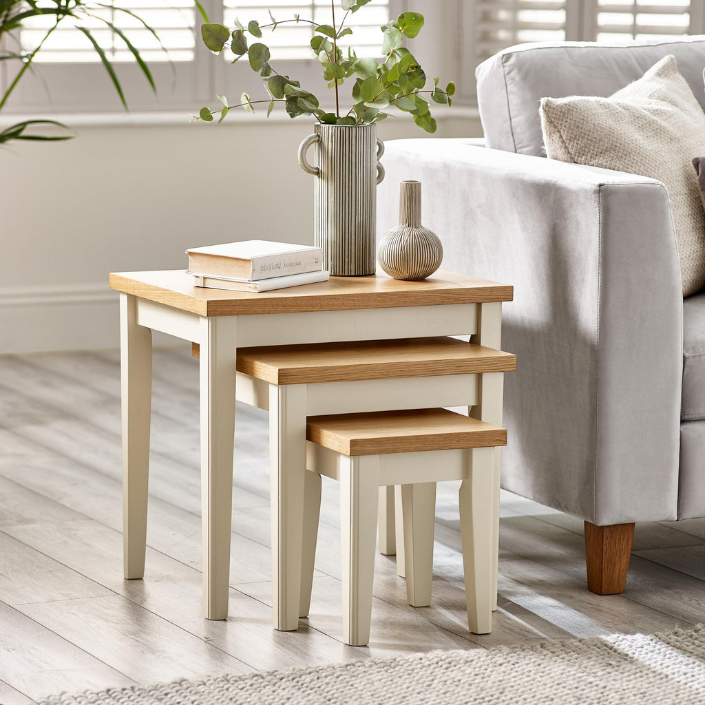 Eden Oak and Cream Solid Wood Set of 3 Nesting Side Tables — image 1