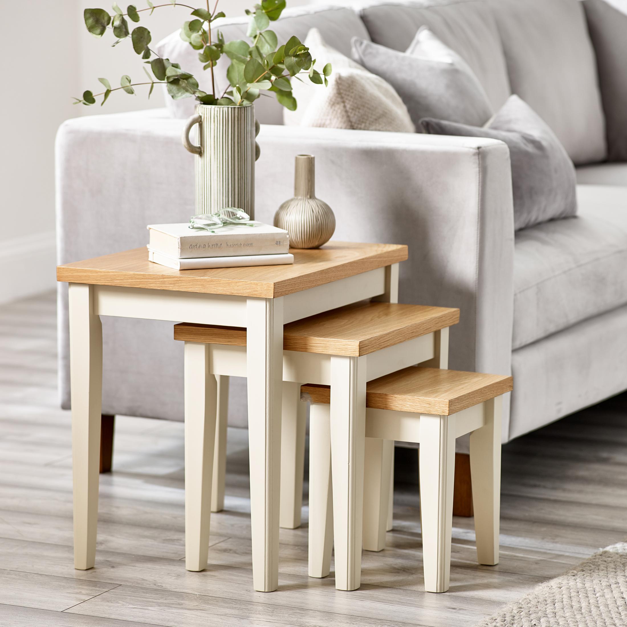 Eden Oak and Cream Solid Wood Set of 3 Nesting Side Tables — image 8