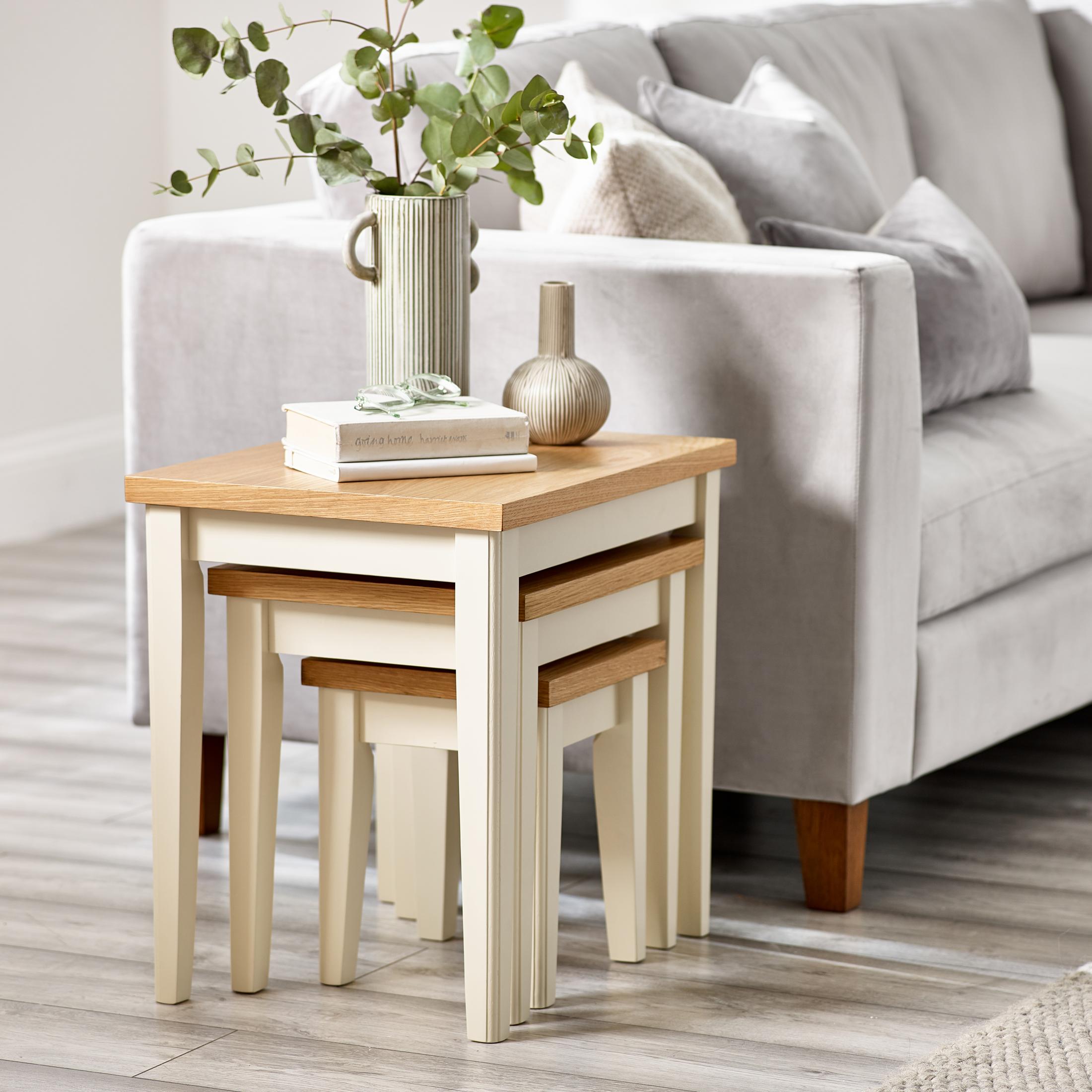 Eden Oak and Cream Solid Wood Set of 3 Nesting Side Tables — image 5