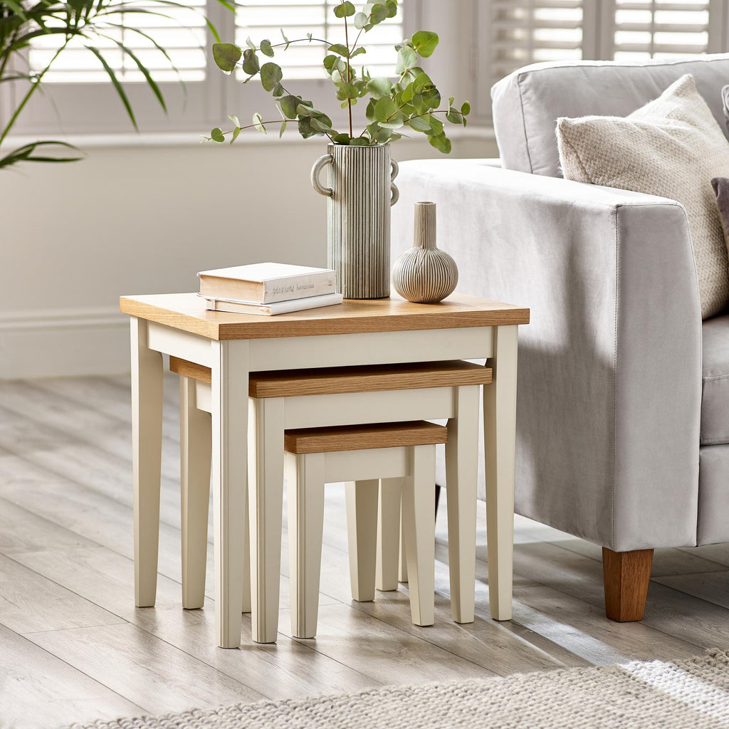 Eden Oak and Cream Solid Wood Set of 3 Nesting Side Tables — image 6