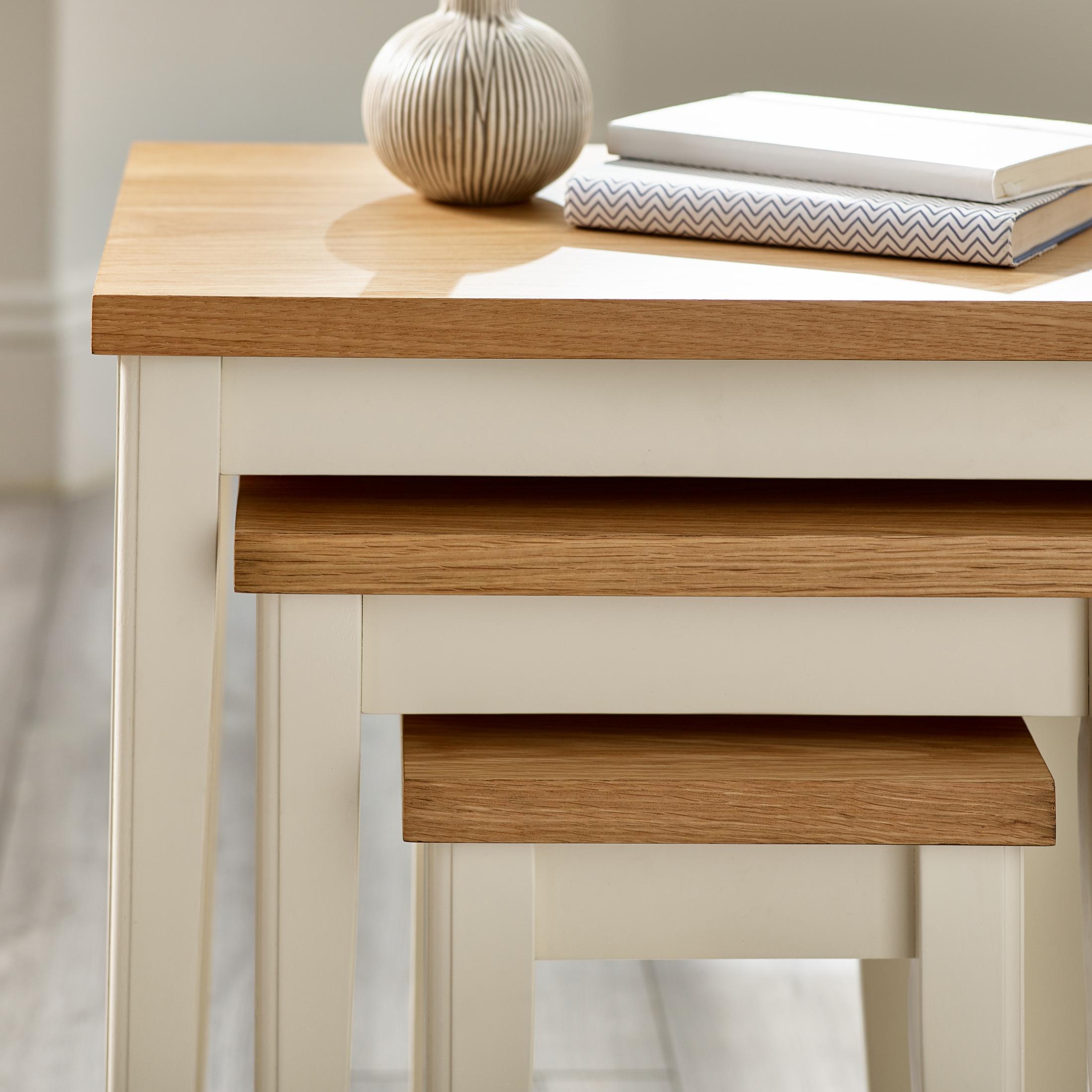 Eden Oak and Cream Solid Wood Set of 3 Nesting Side Tables — image 3