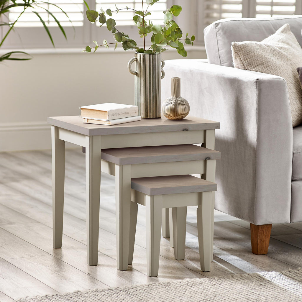 Eden Whitewash & Light Grey 3x Wooden Nesting Tables — image 7