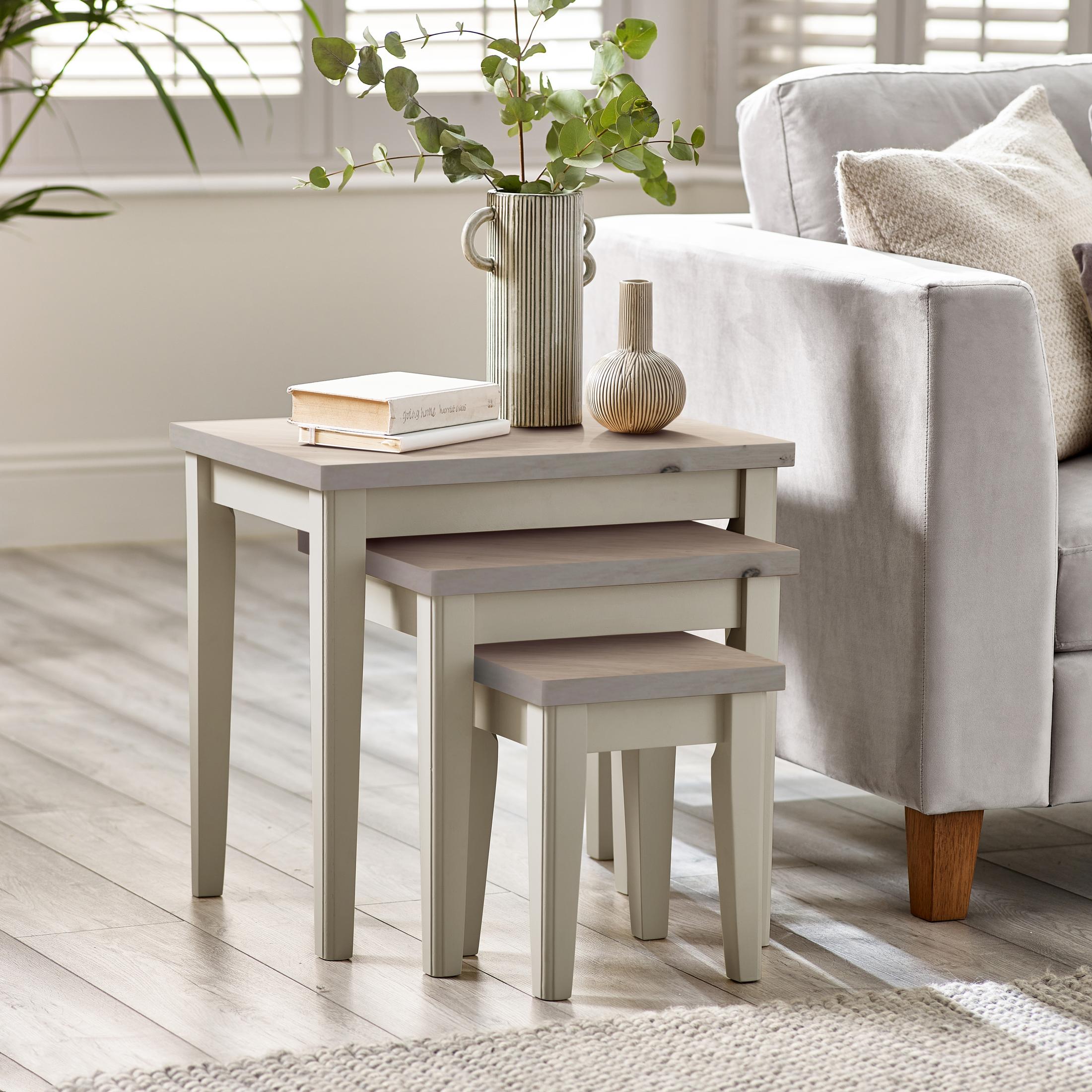 Eden Whitewash & Light Grey 3x Wooden Nesting Tables — image 1