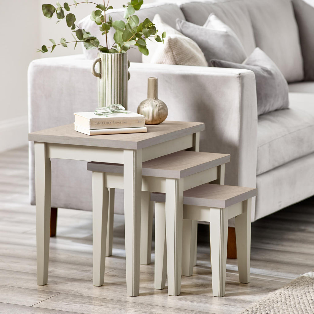 Eden Whitewash & Light Grey 3x Wooden Nesting Tables — image 8