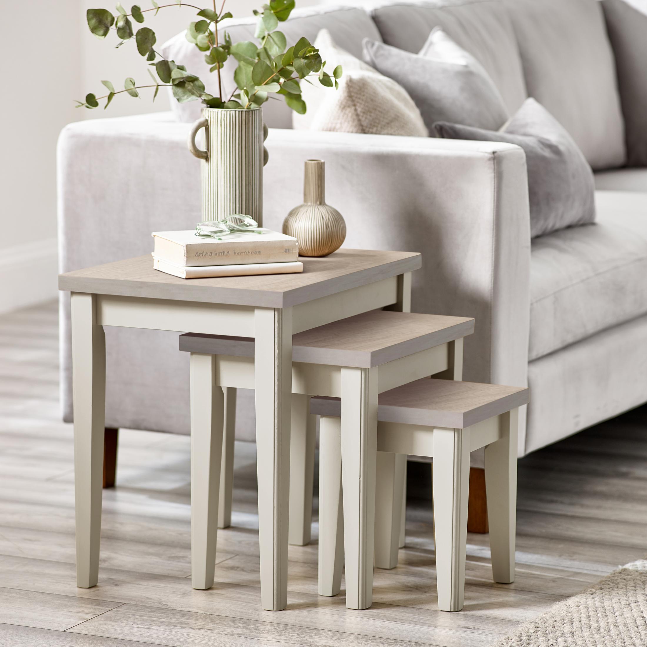 Eden Whitewash & Light Grey 3x Wooden Nesting Tables — image 8