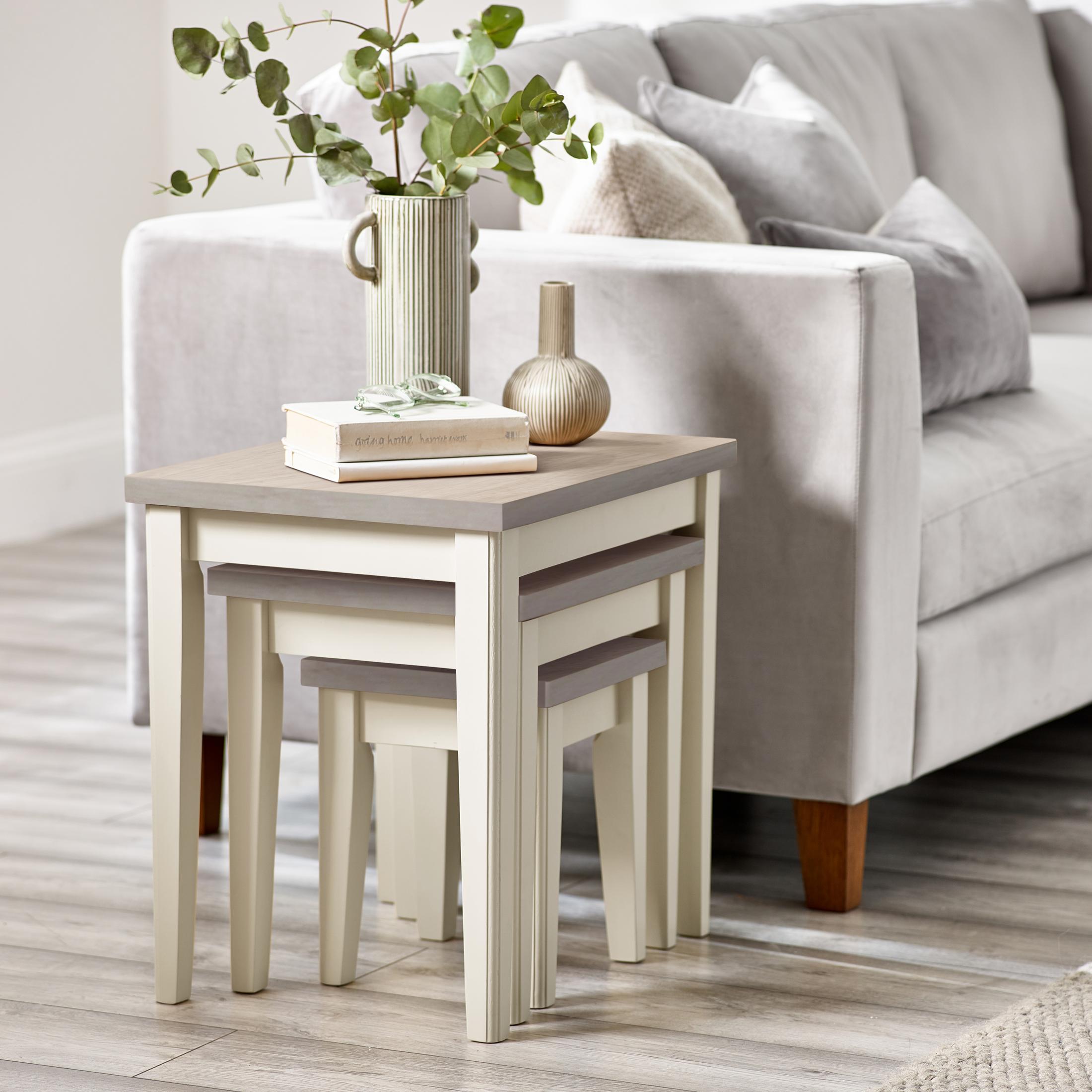 Eden Whitewash & Light Grey 3x Wooden Nesting Tables — image 3