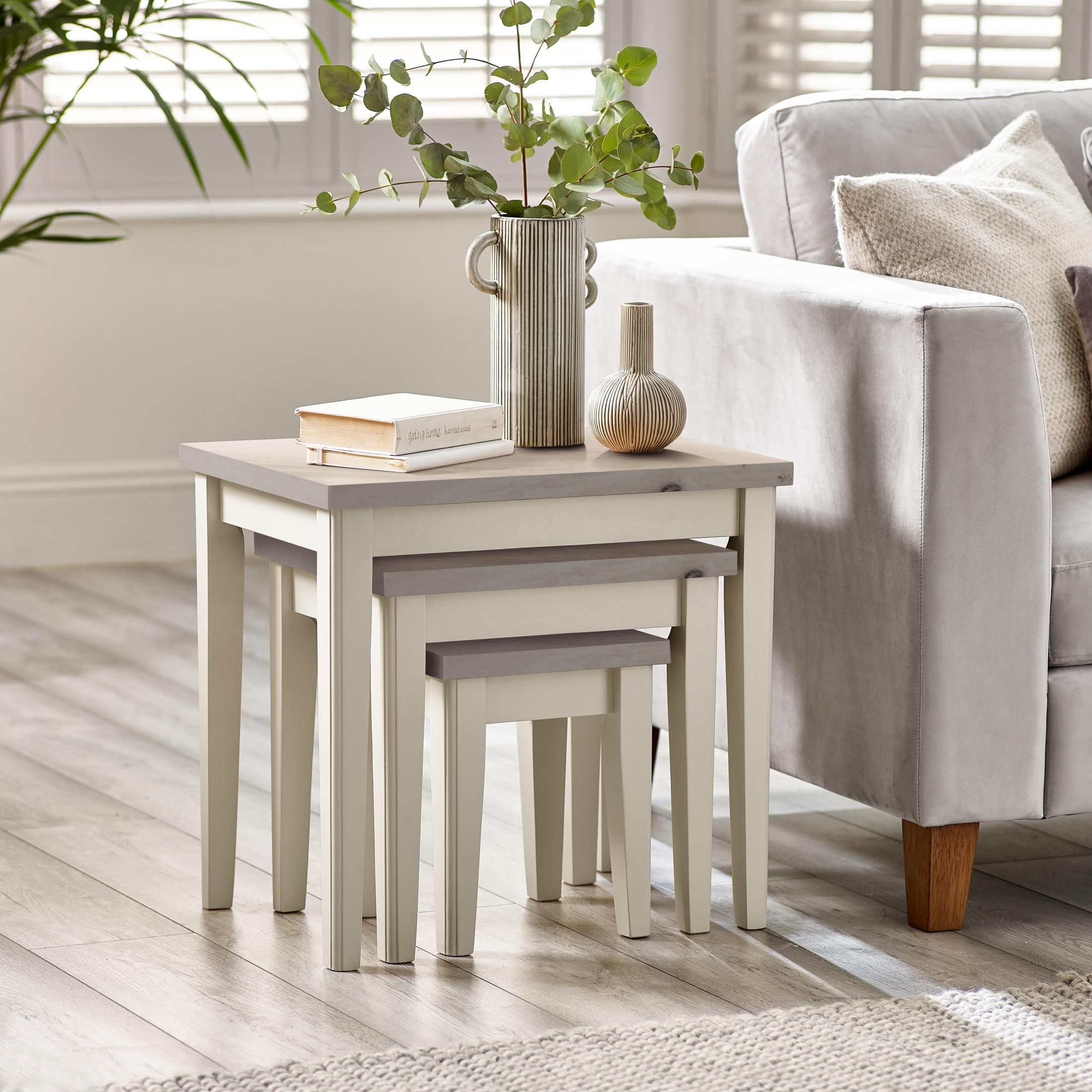 Eden Whitewash & Light Grey 3x Wooden Nesting Tables — image 4