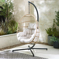 Beige Rattan & Cream Garden Hanging Egg Chair Seat — image 1