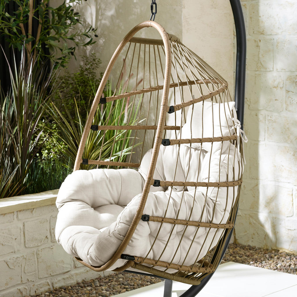 Beige Rattan & Cream Garden Hanging Egg Chair Seat — image 3