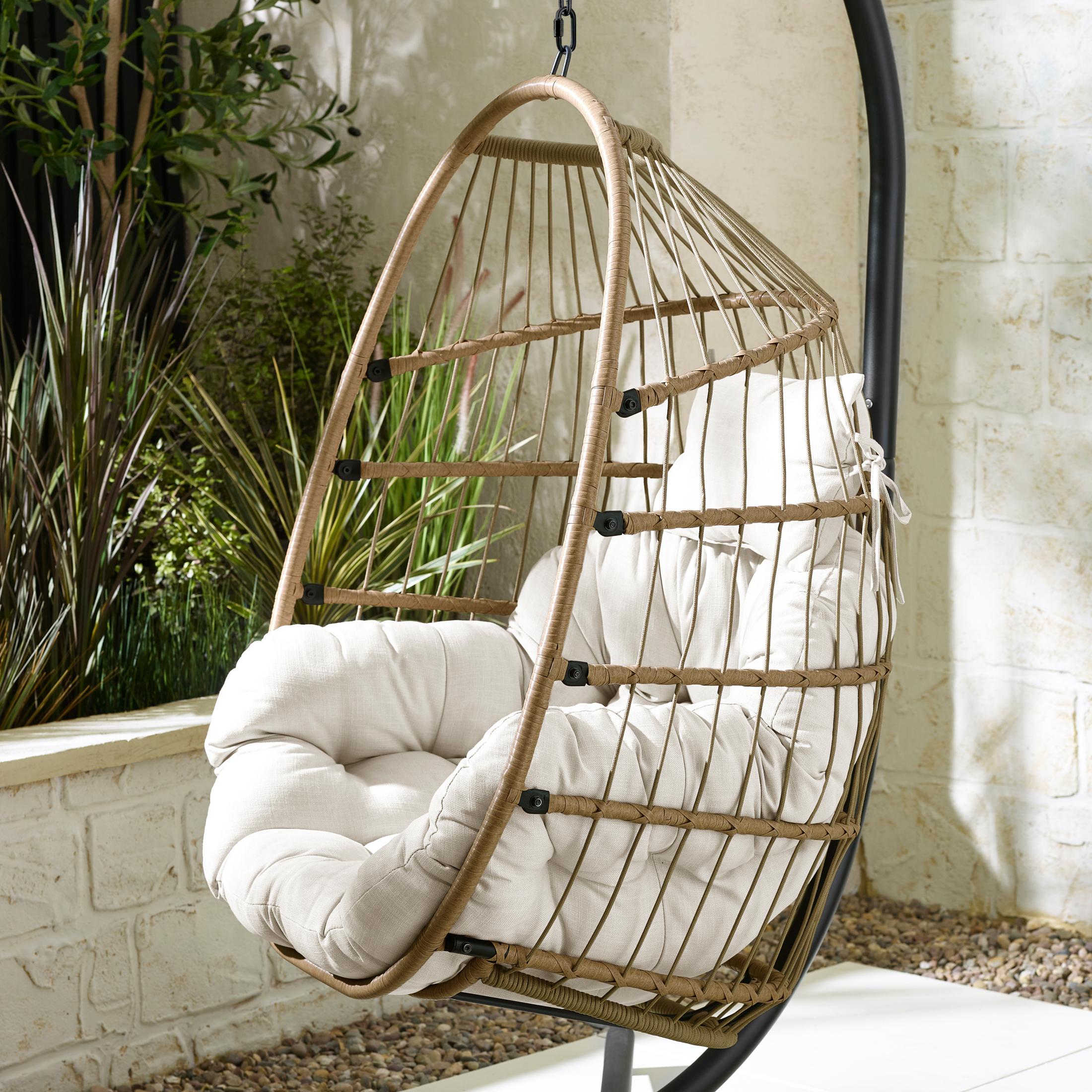 Beige Rattan & Cream Garden Hanging Egg Chair Seat — image 3