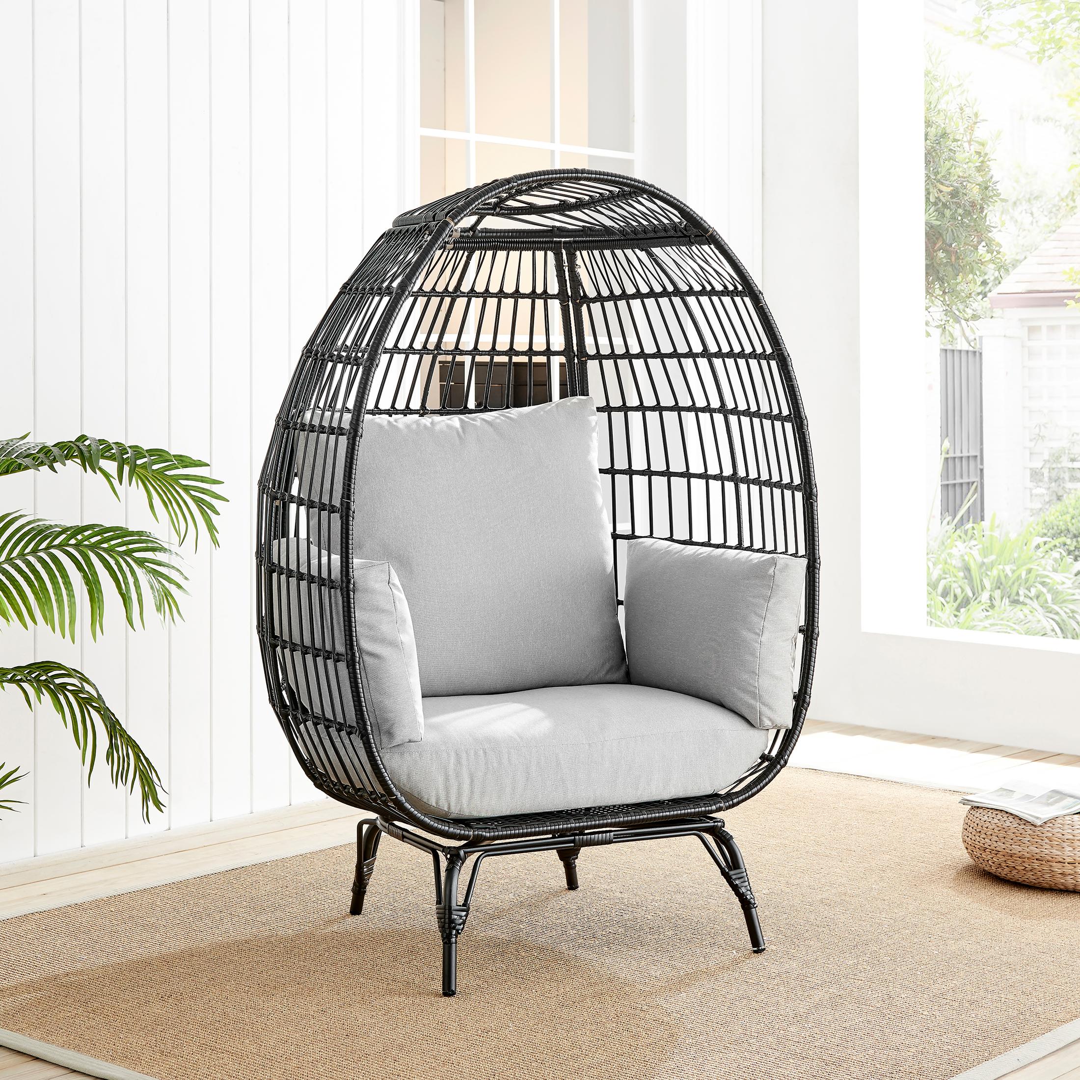 Black Rattan & Grey Garden Egg Chair Seat — image 10