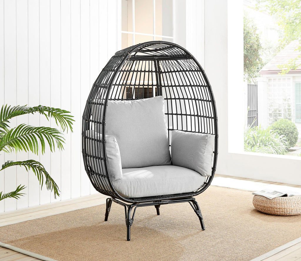 Black Rattan & Grey Garden Egg Chair Seat — image 2