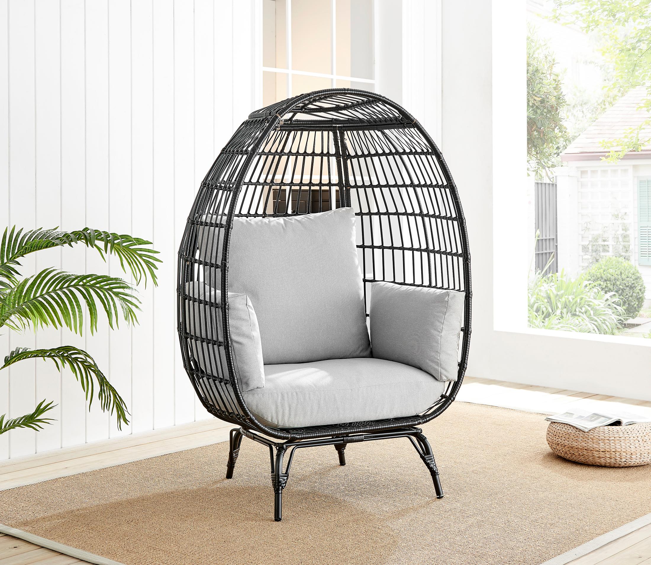 Black Rattan & Grey Garden Egg Chair Seat — image 2
