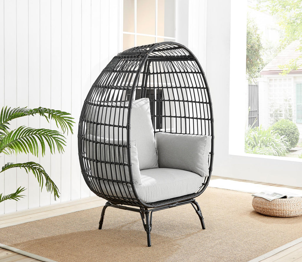 Black Rattan & Grey Garden Egg Chair Seat — image 3