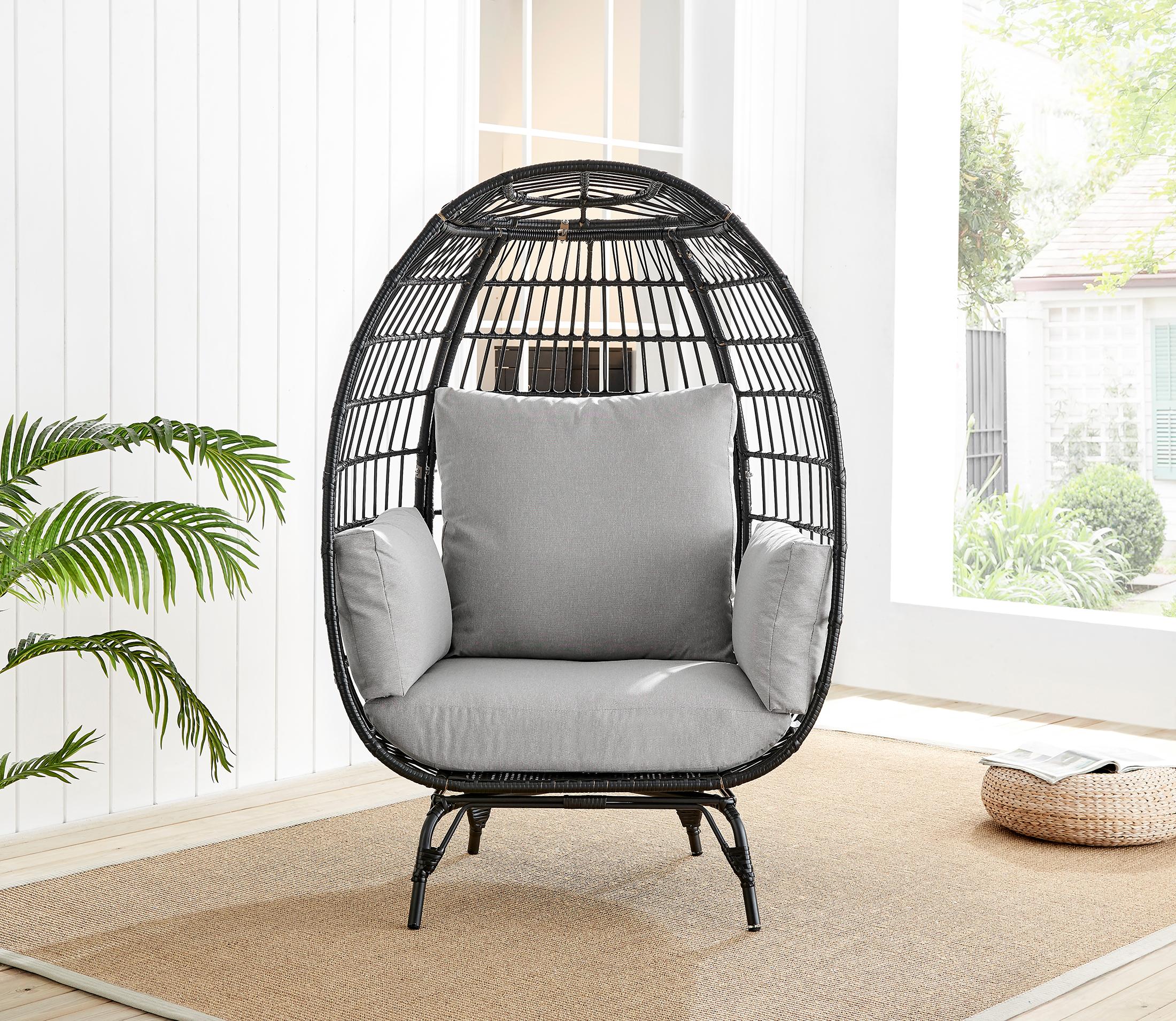 Black Rattan & Grey Garden Egg Chair Seat — image 4