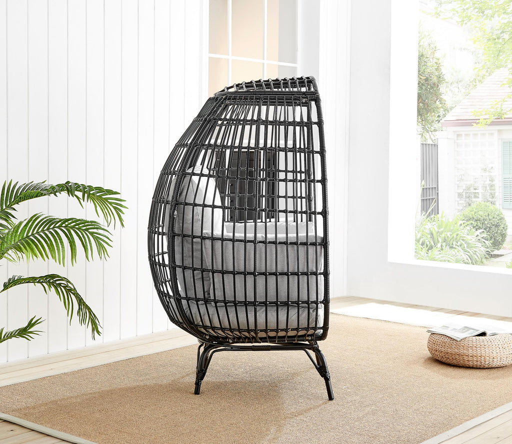 Black Rattan & Grey Garden Egg Chair Seat — image 5