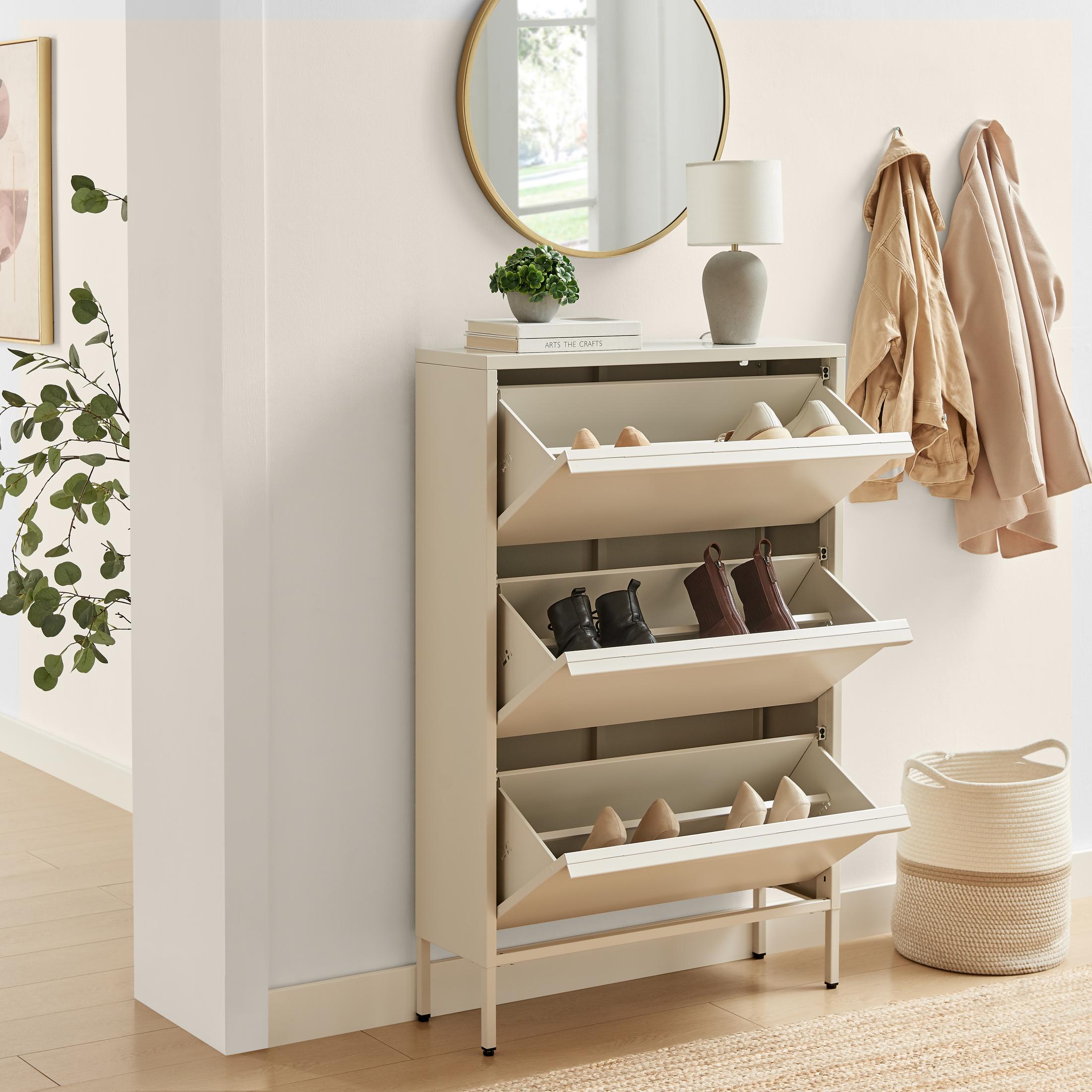 Eira Cream Metal Storage Shoe Cabinet — image 3