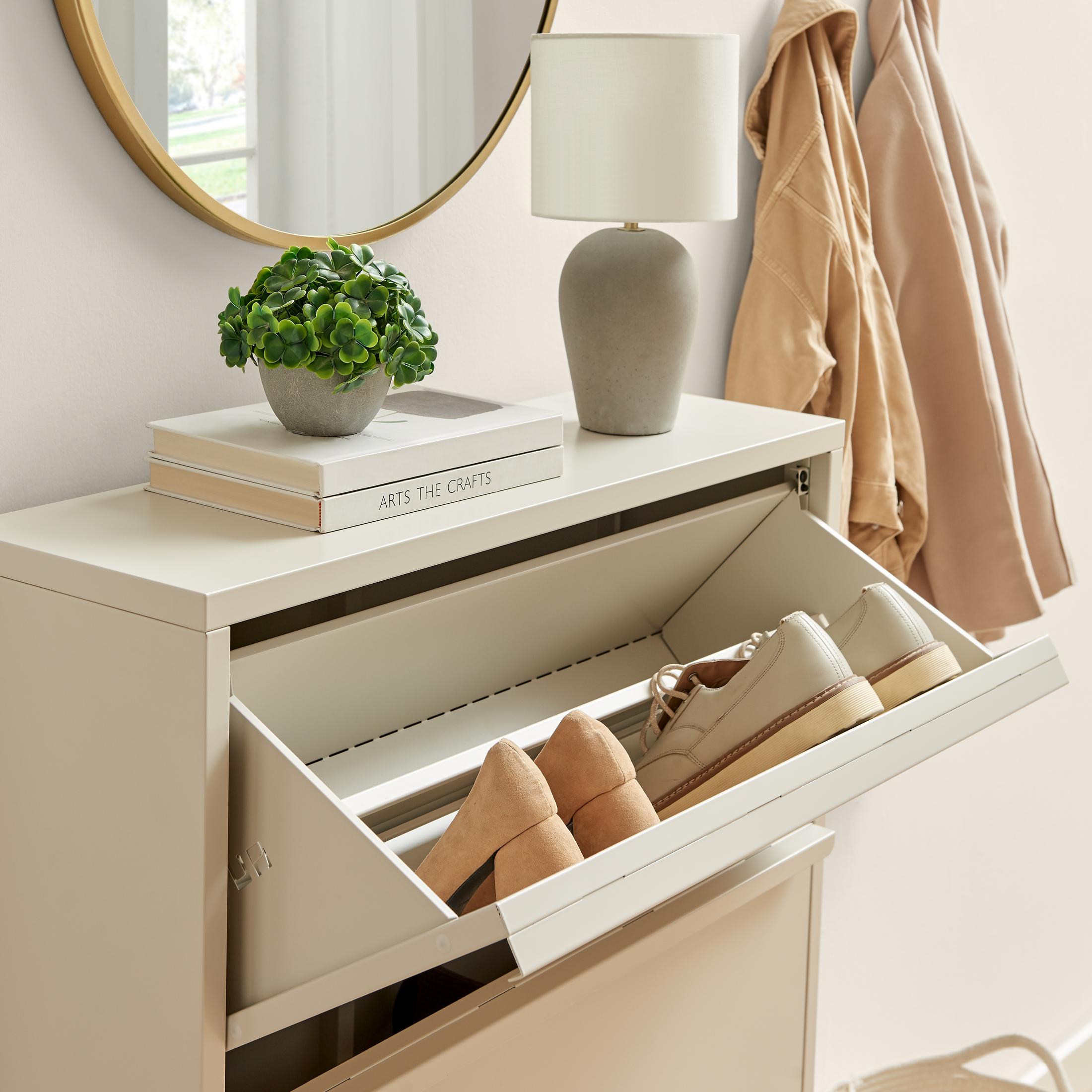 Eira Cream Metal Storage Shoe Cabinet — image 4