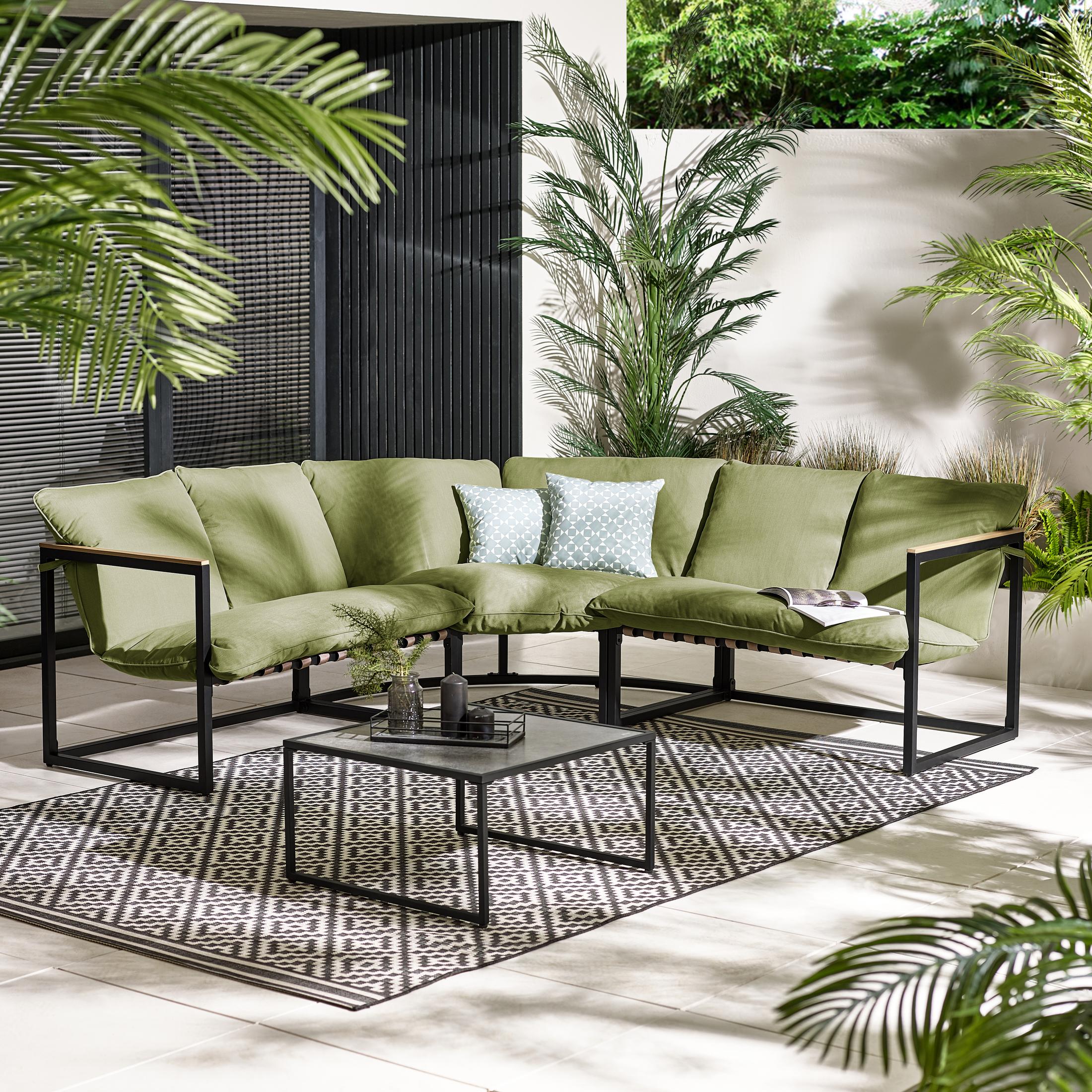 Hydra Black Metal & Green 5 Seat Garden Corner Sofa Set — image 1