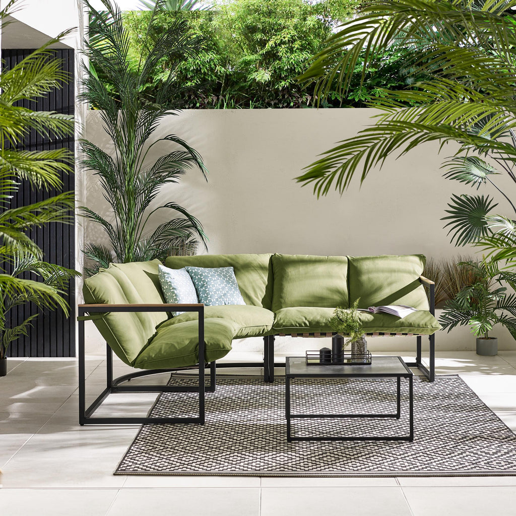 Hydra Black Metal & Green 5 Seat Garden Corner Sofa Set — image 10