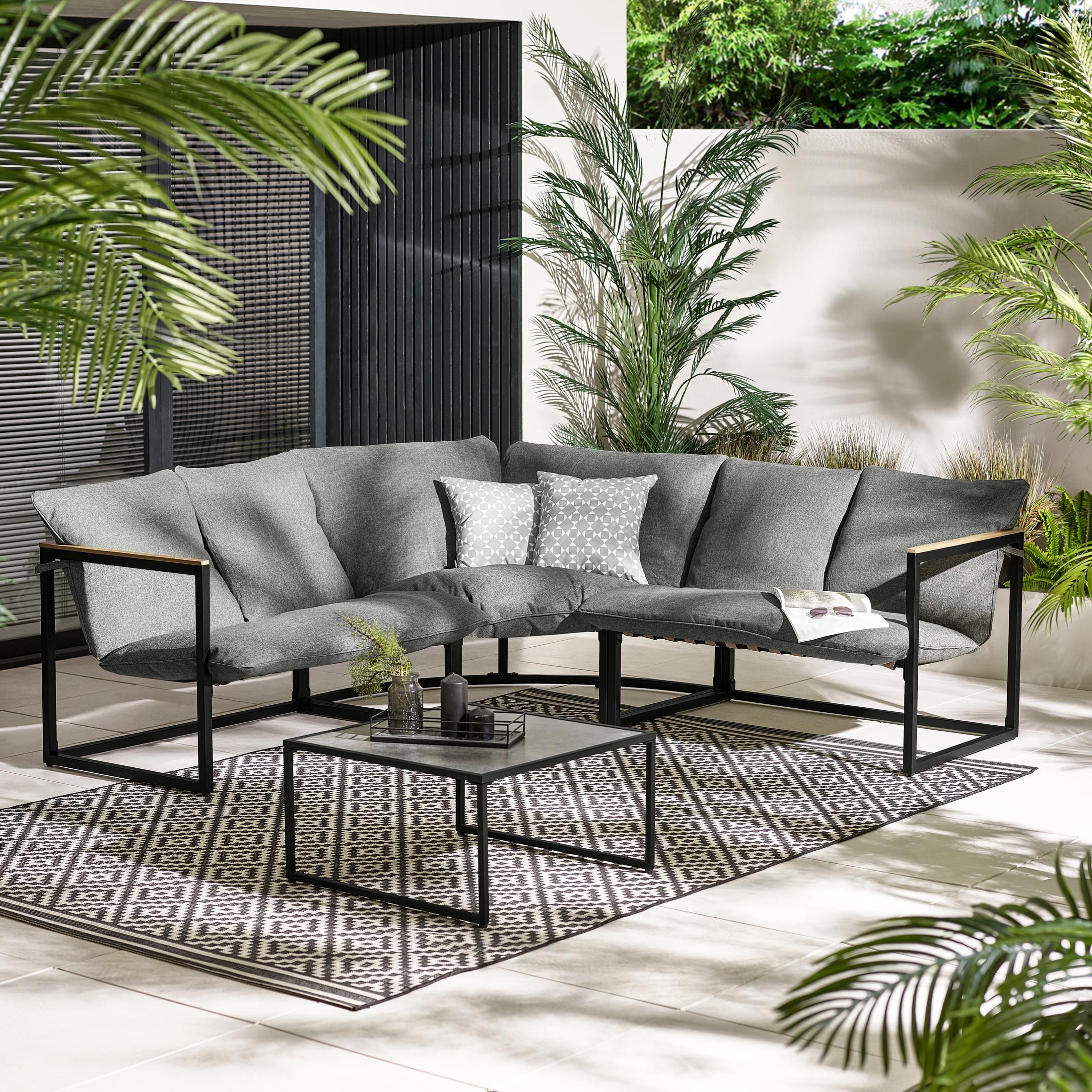 Hydra Black Metal & Grey 5 Seat Garden Corner Sofa Set — image 10