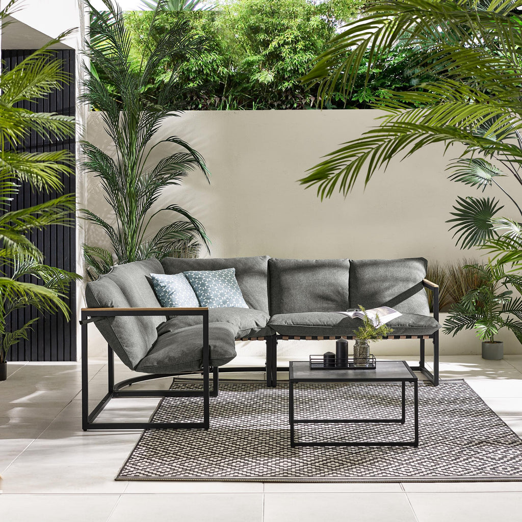 Hydra Black Metal & Grey 5 Seat Garden Corner Sofa Set — image 3