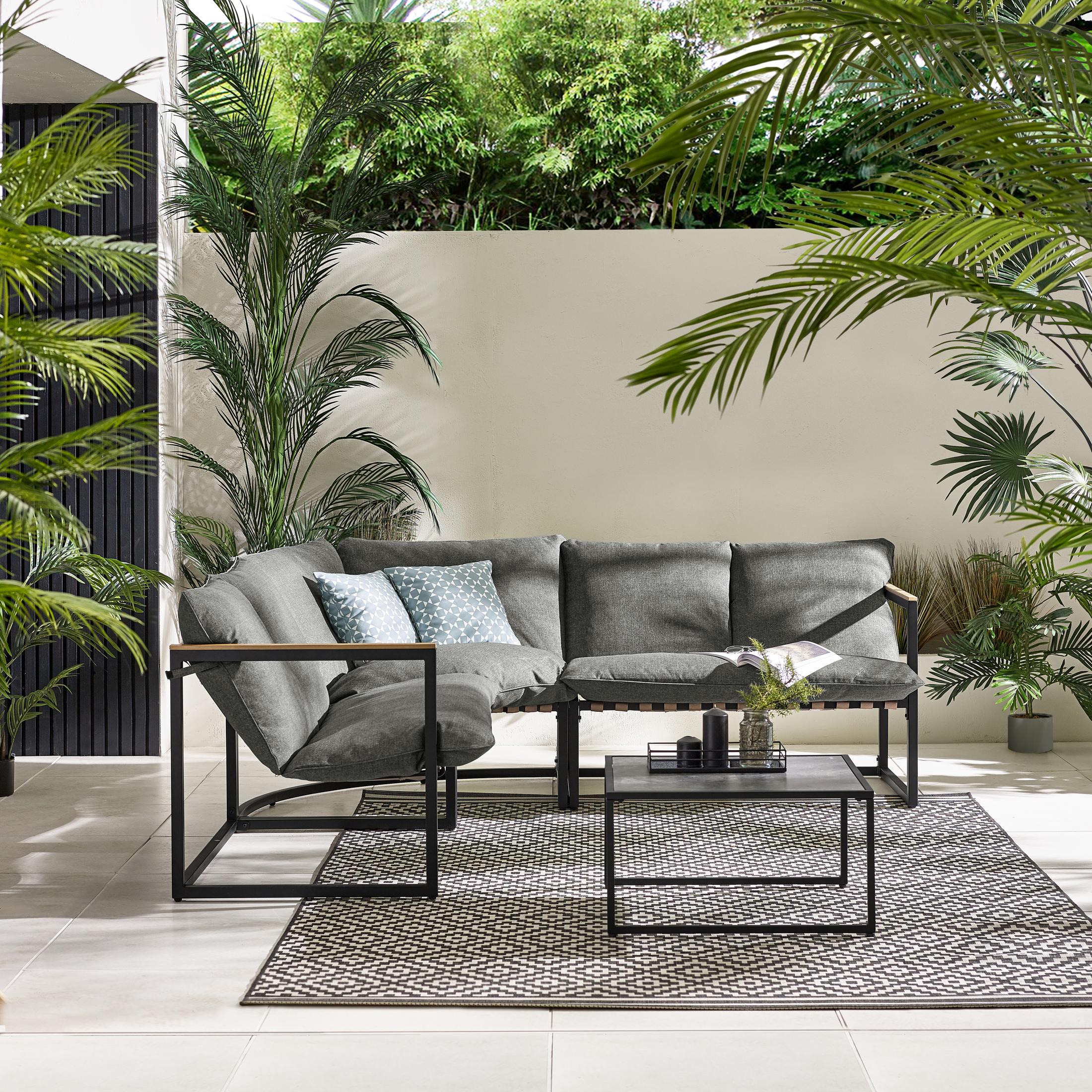 Hydra Black Metal & Grey 5 Seat Garden Corner Sofa Set — image 3