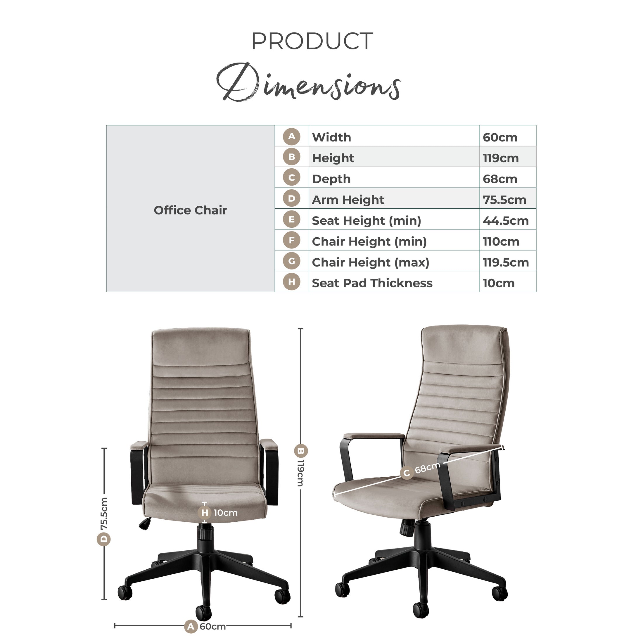 Centro Cappuccino Beige Velvet Swivel Office Chair — image 8