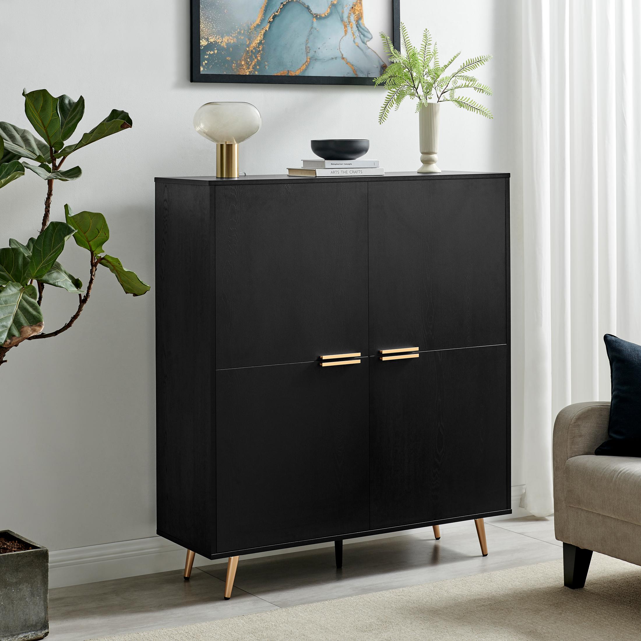 Ivala Black and Copper Large Tall 4 Door Sideboard — image 1