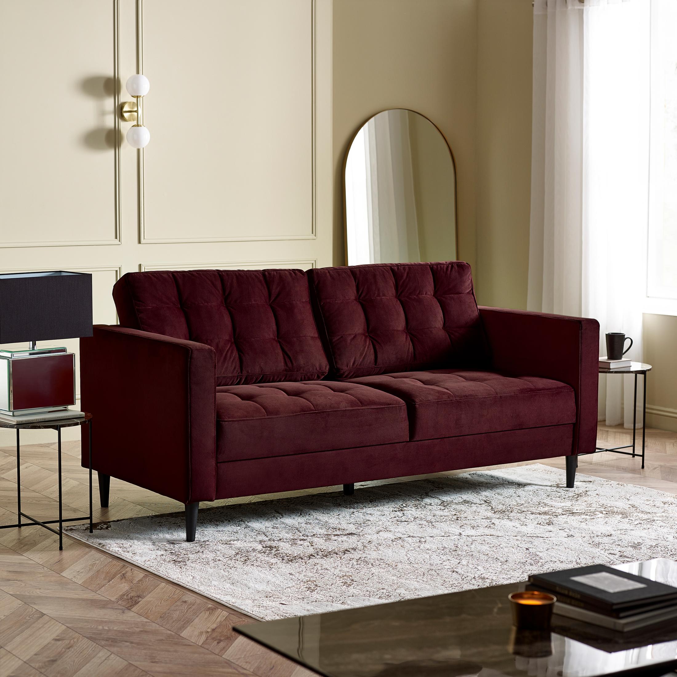 Jolene Maroon Velvet 3 Seater Sofa — image 7